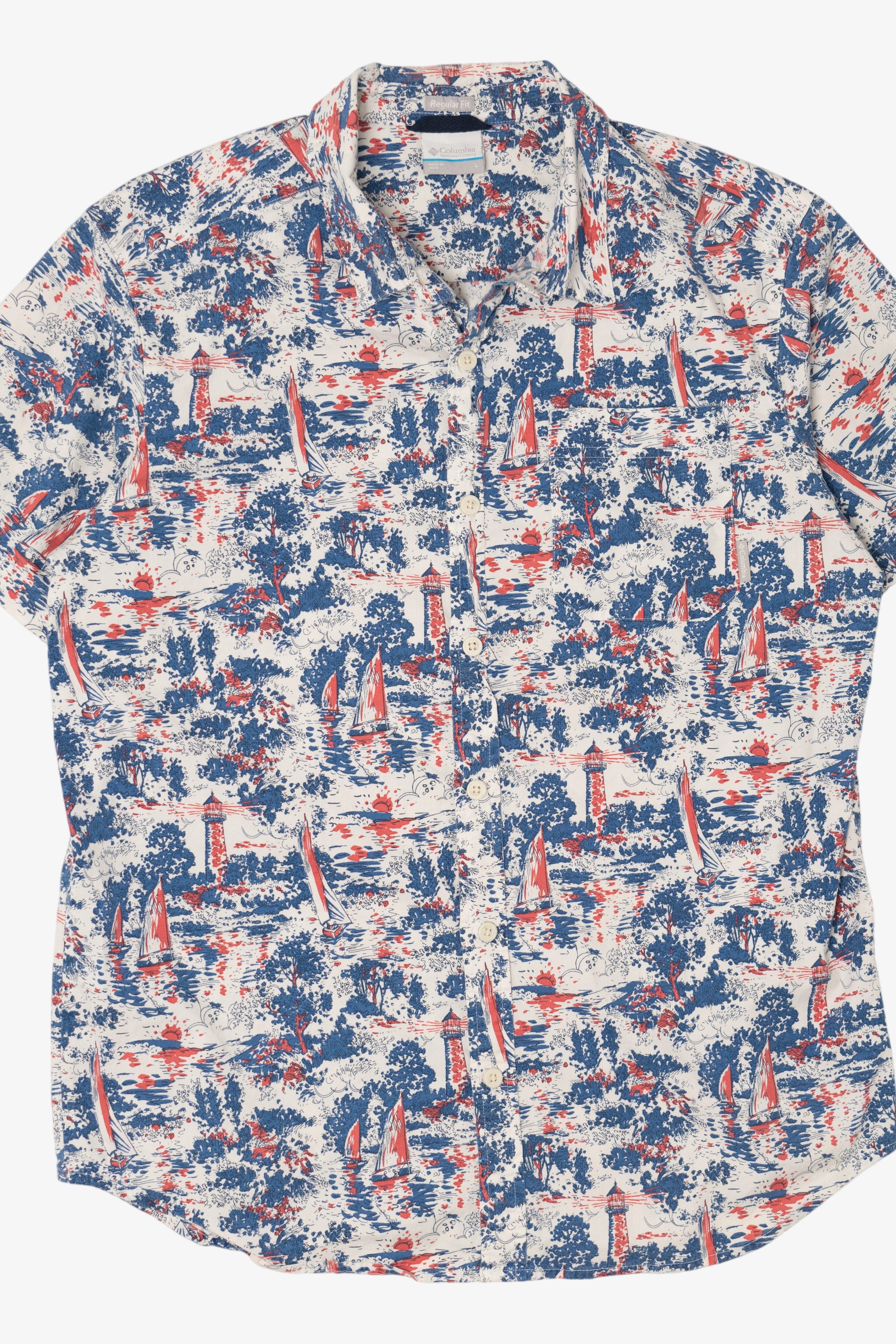 Lighthouse Sailboat Pattern Columbia Button Up Shirt (2010s)