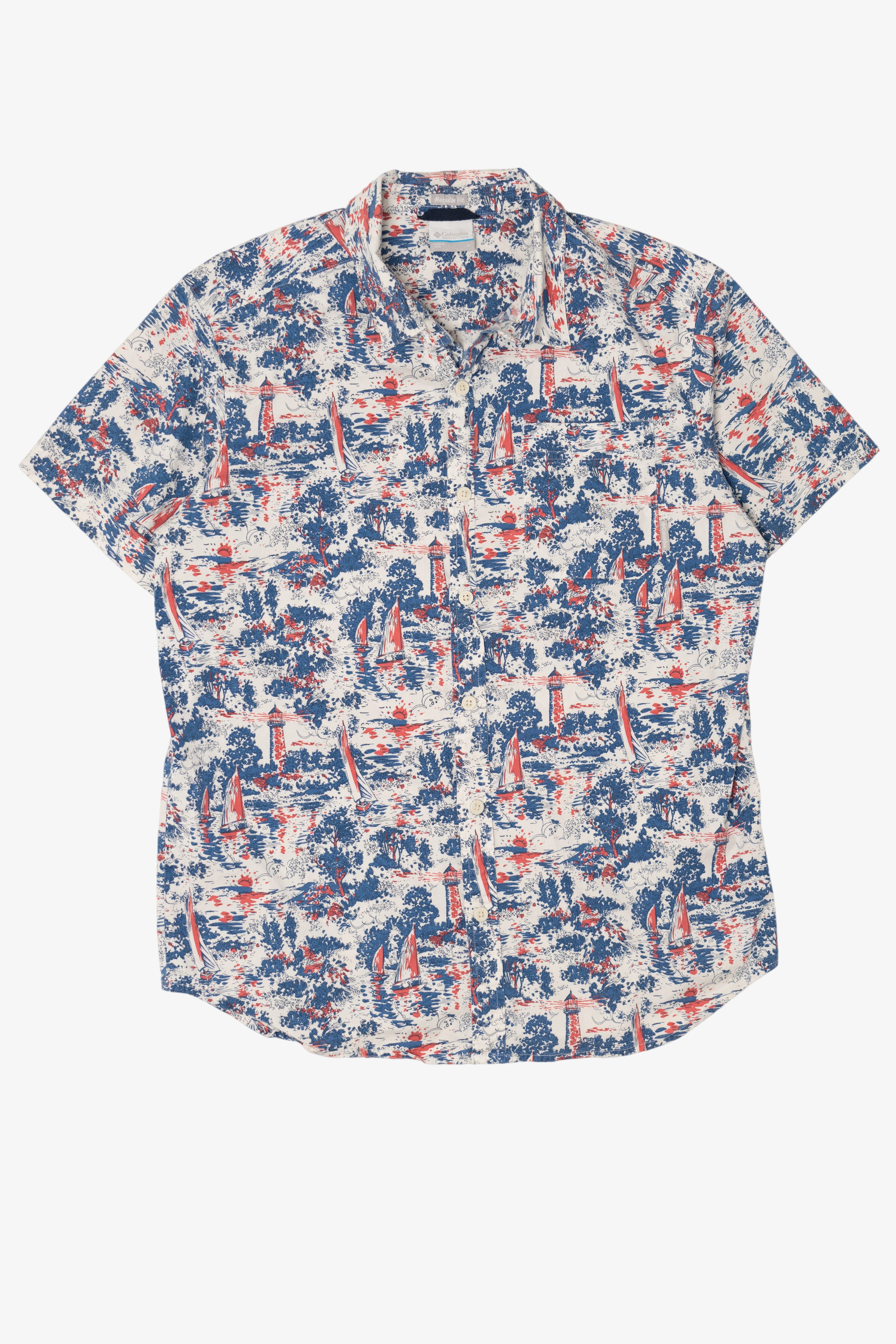 Lighthouse Sailboat Pattern Columbia Button Up Shirt (2010s)