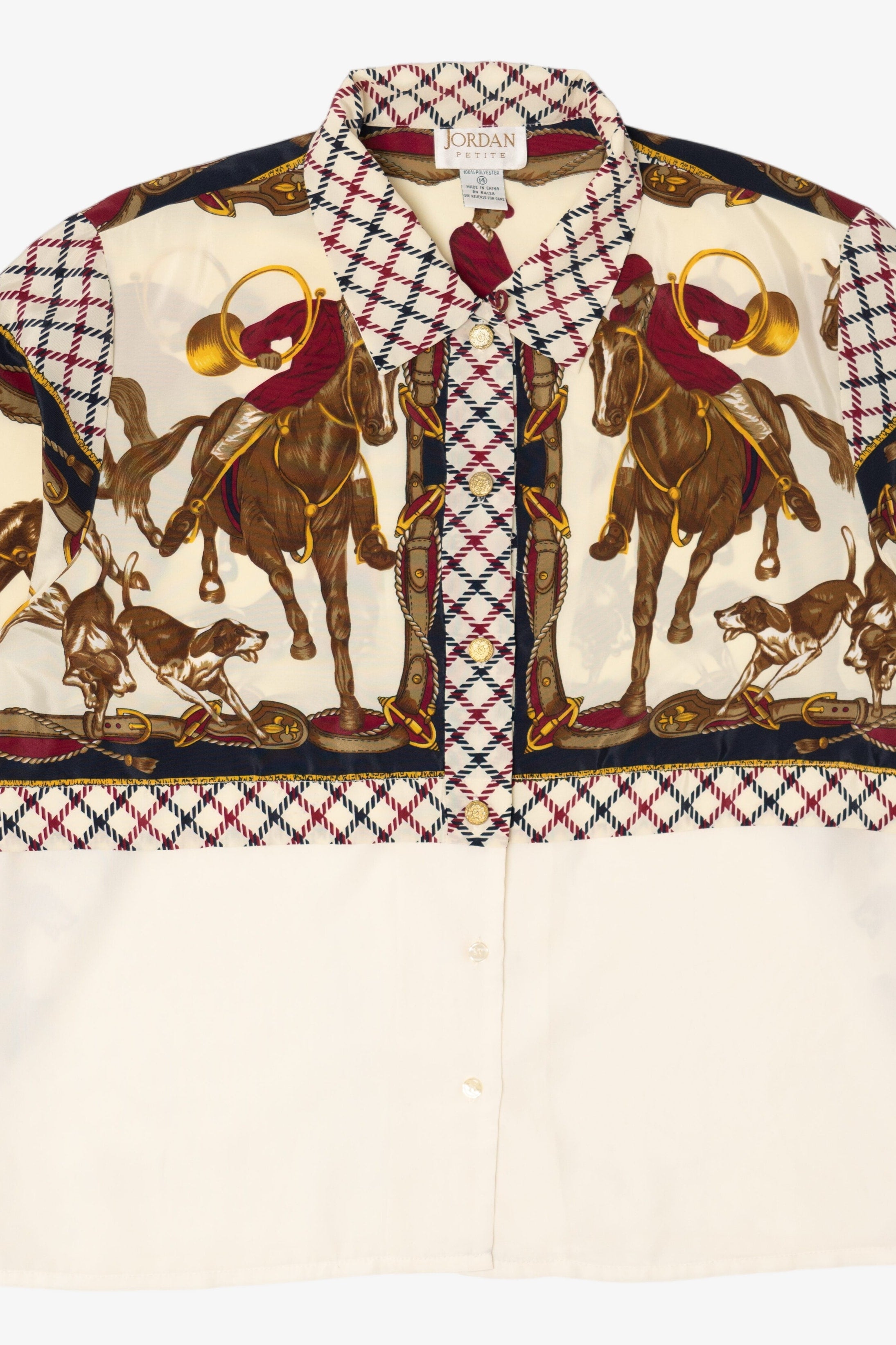 Vintage Ivory Jordan Petite Horse Rider Button Up Shirt (1990s)