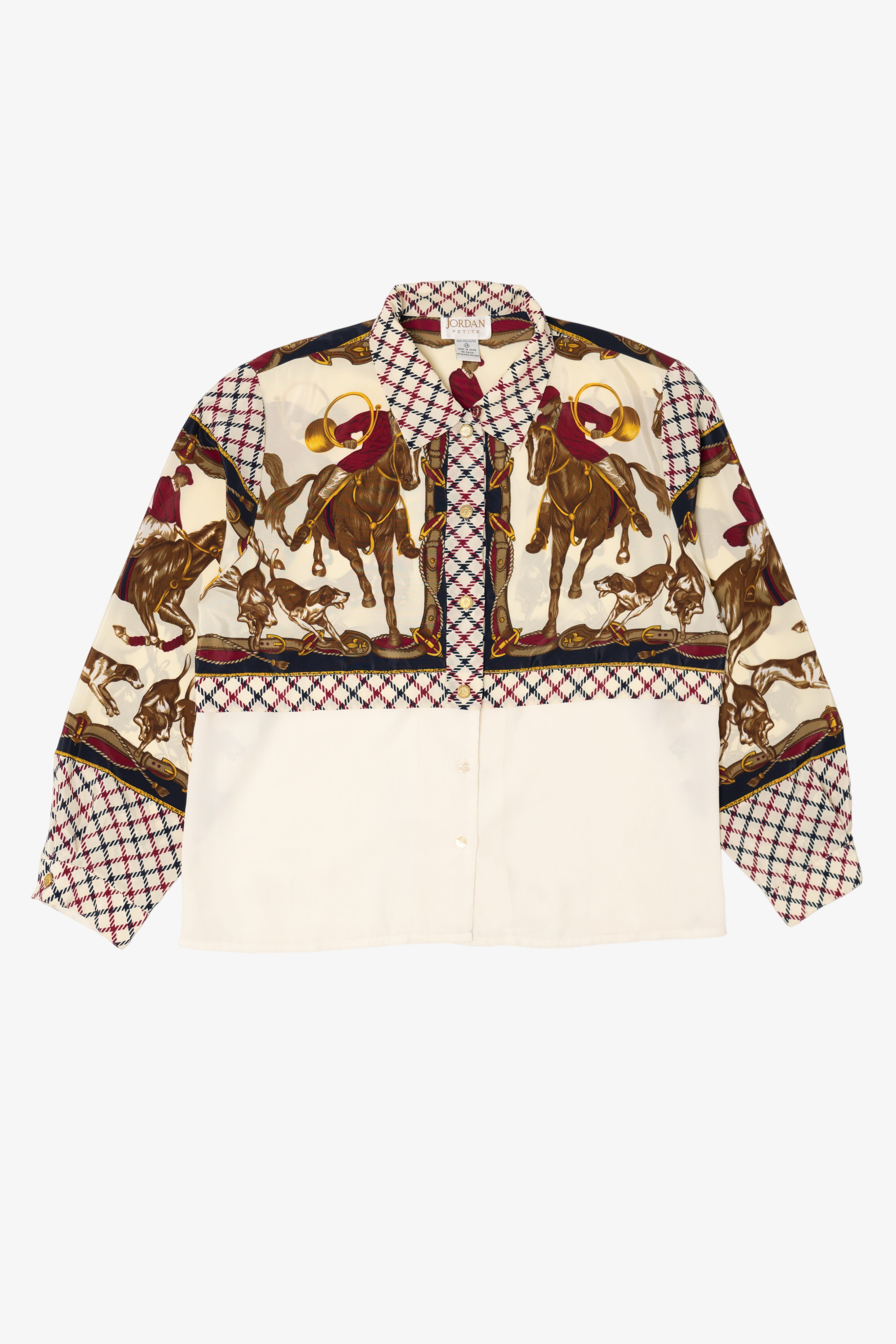 Vintage Ivory Jordan Petite Horse Rider Button Up Shirt (1990s)