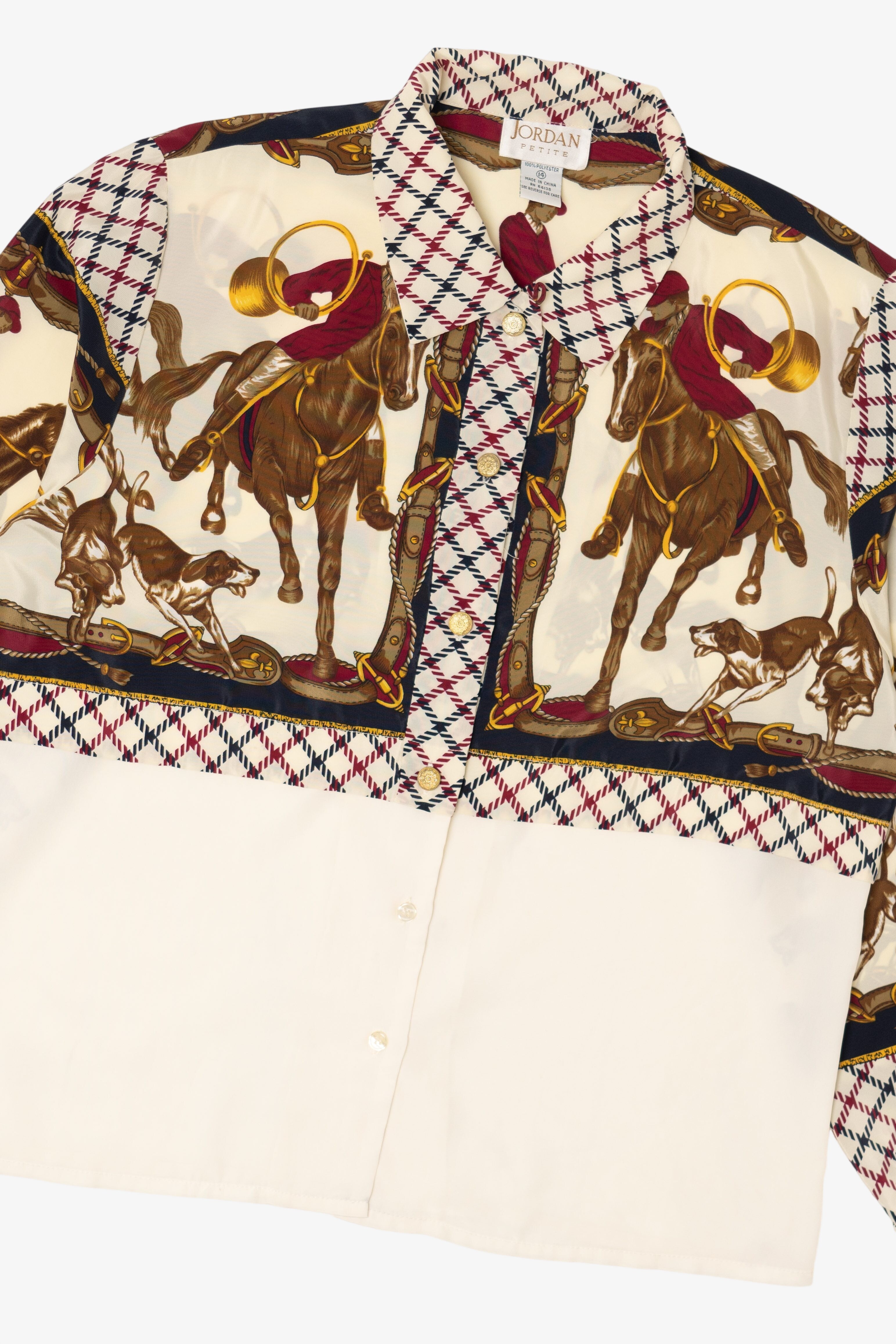 Vintage Ivory Jordan Petite Horse Rider Button Up Shirt (1990s)