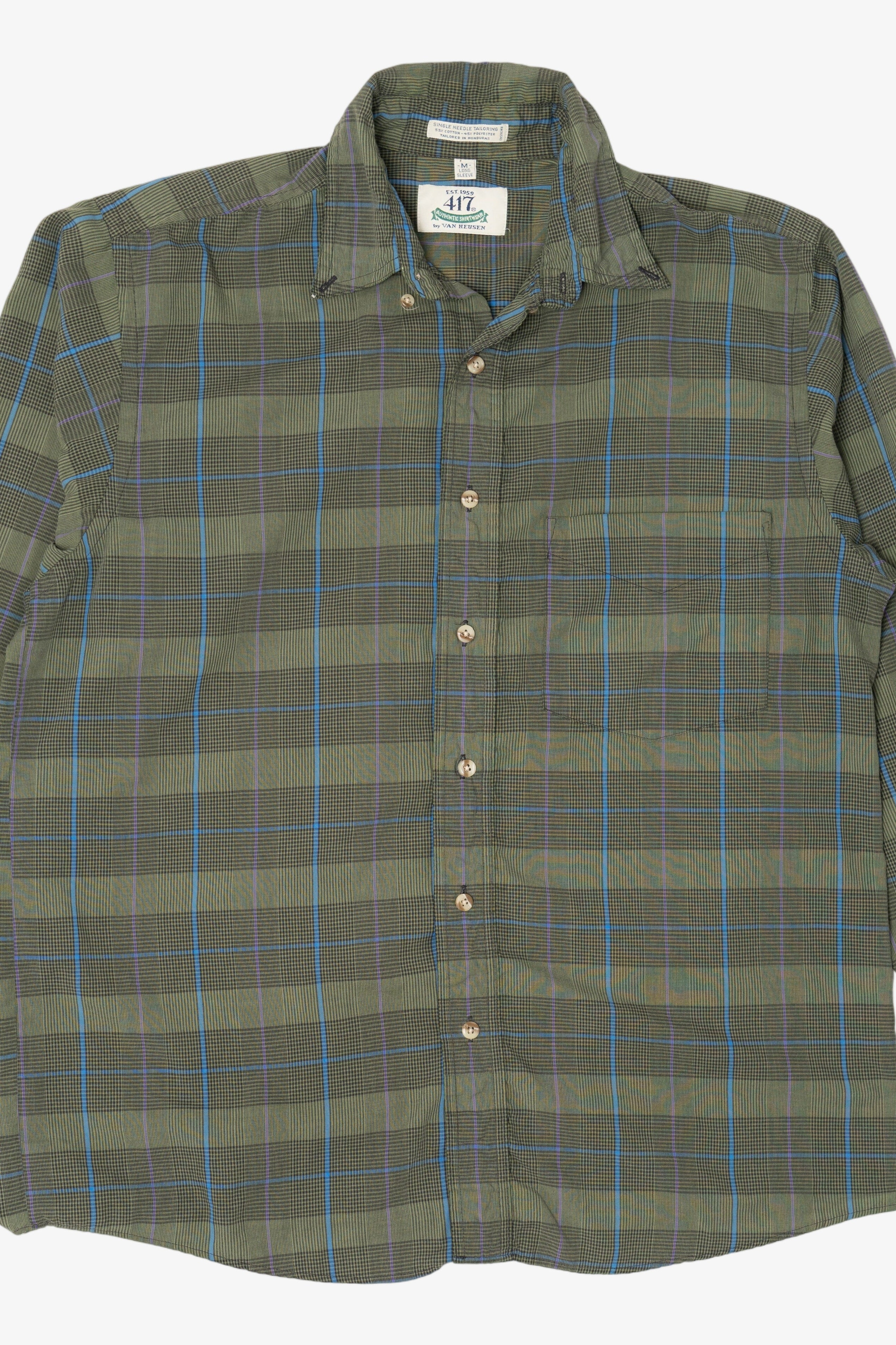 Vintage Green Plaid Van Heusen 417 Single Needle Tailoring Button Up Shirt (1990s)