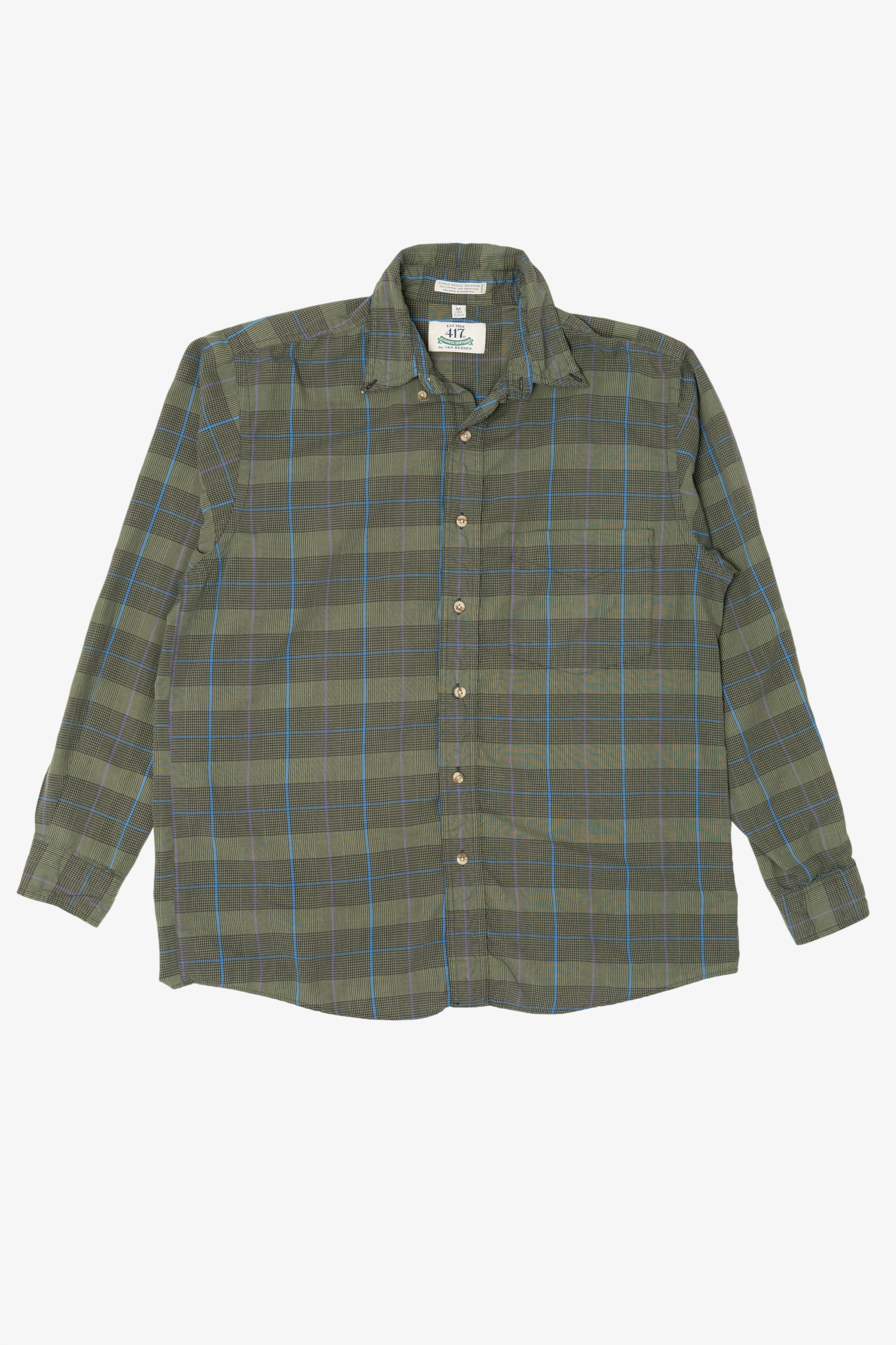 Vintage Green Plaid Van Heusen 417 Single Needle Tailoring Button Up Shirt (1990s)
