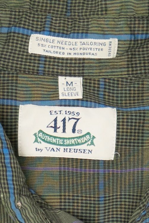 Vintage Green Plaid Van Heusen 417 Single Needle Tailoring Button Up Shirt (1990s)