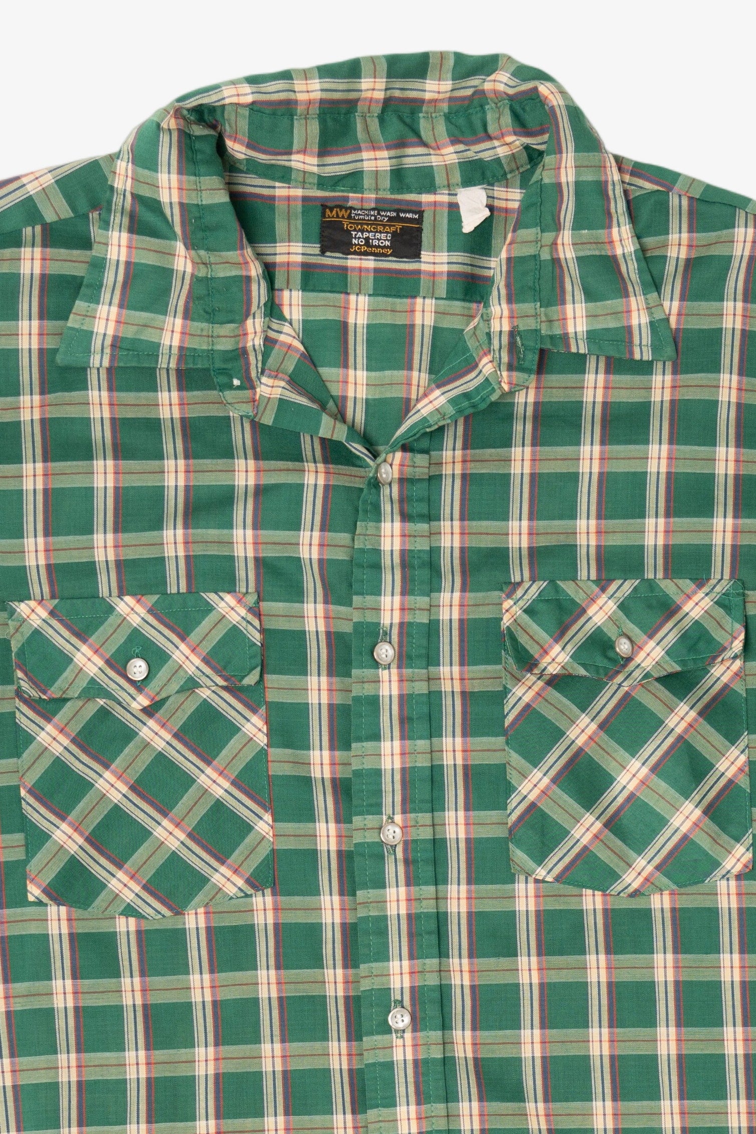 Vintage Green Plaid Towncraft Button Up Shirt (1960s)