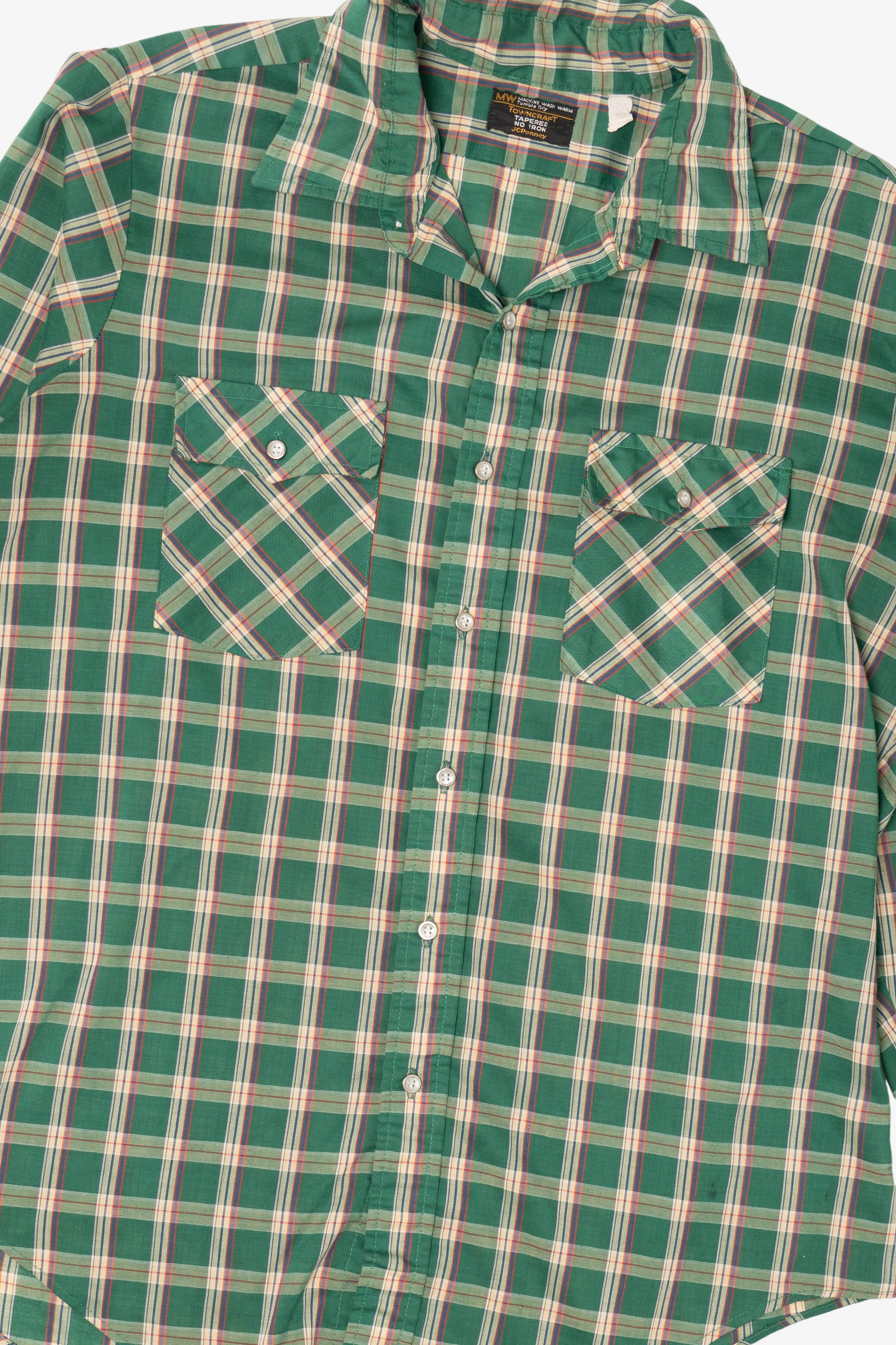 Vintage Green Plaid Towncraft Button Up Shirt (1960s)