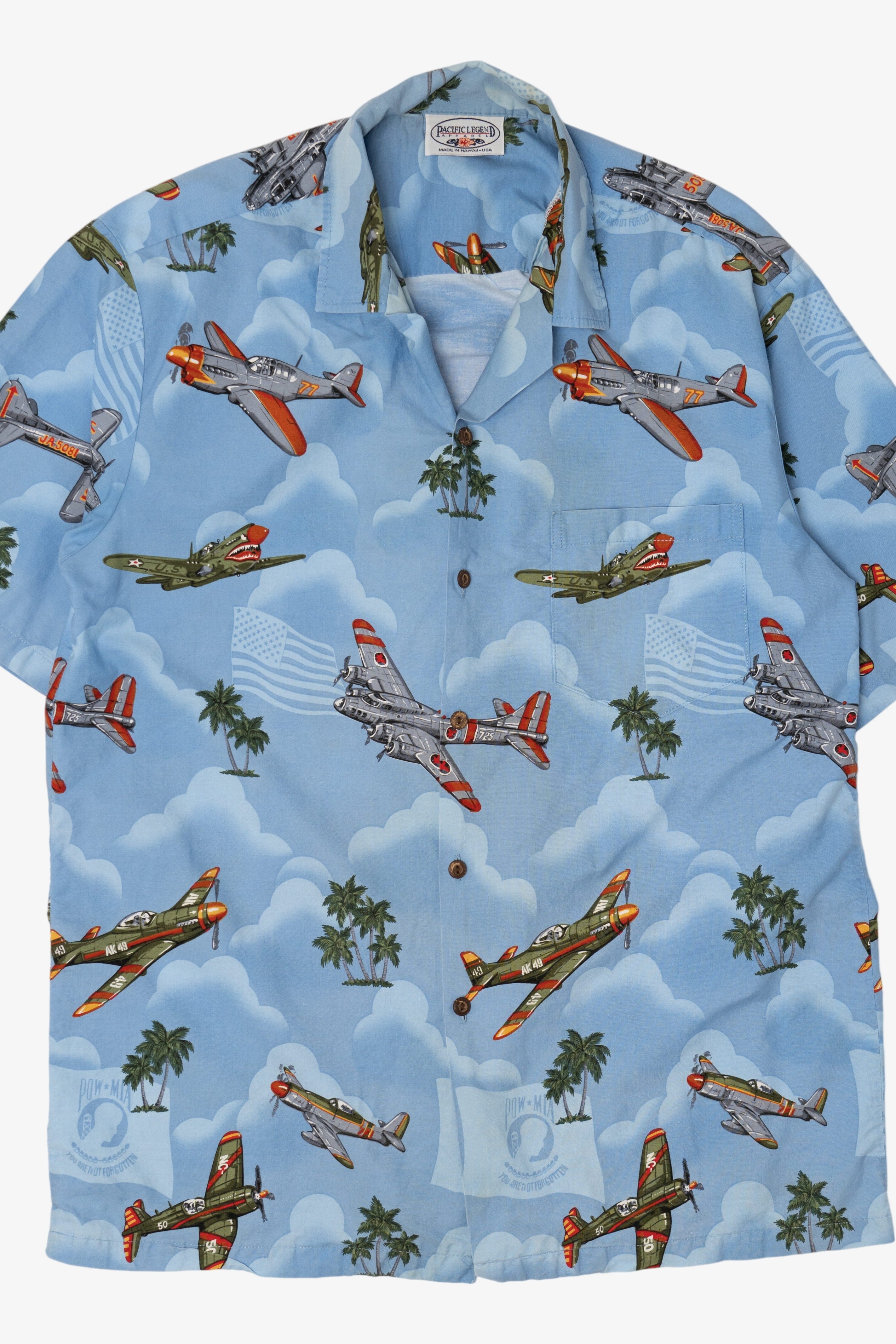 Vintage World War 2 Planes Pacific Legend Hawaiian Button Up Shirt (2000s)