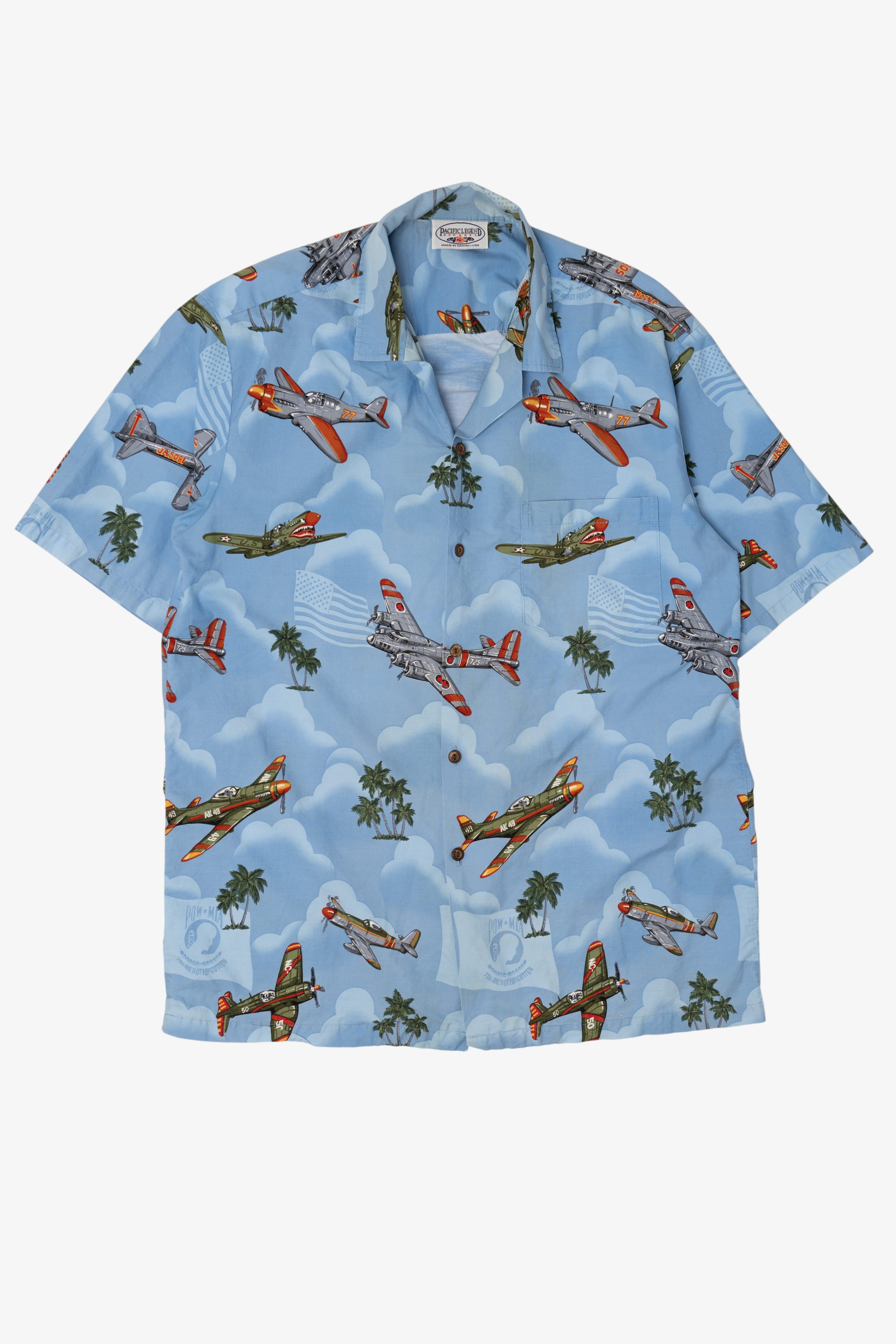 Vintage World War 2 Planes Pacific Legend Hawaiian Button Up Shirt (2000s)