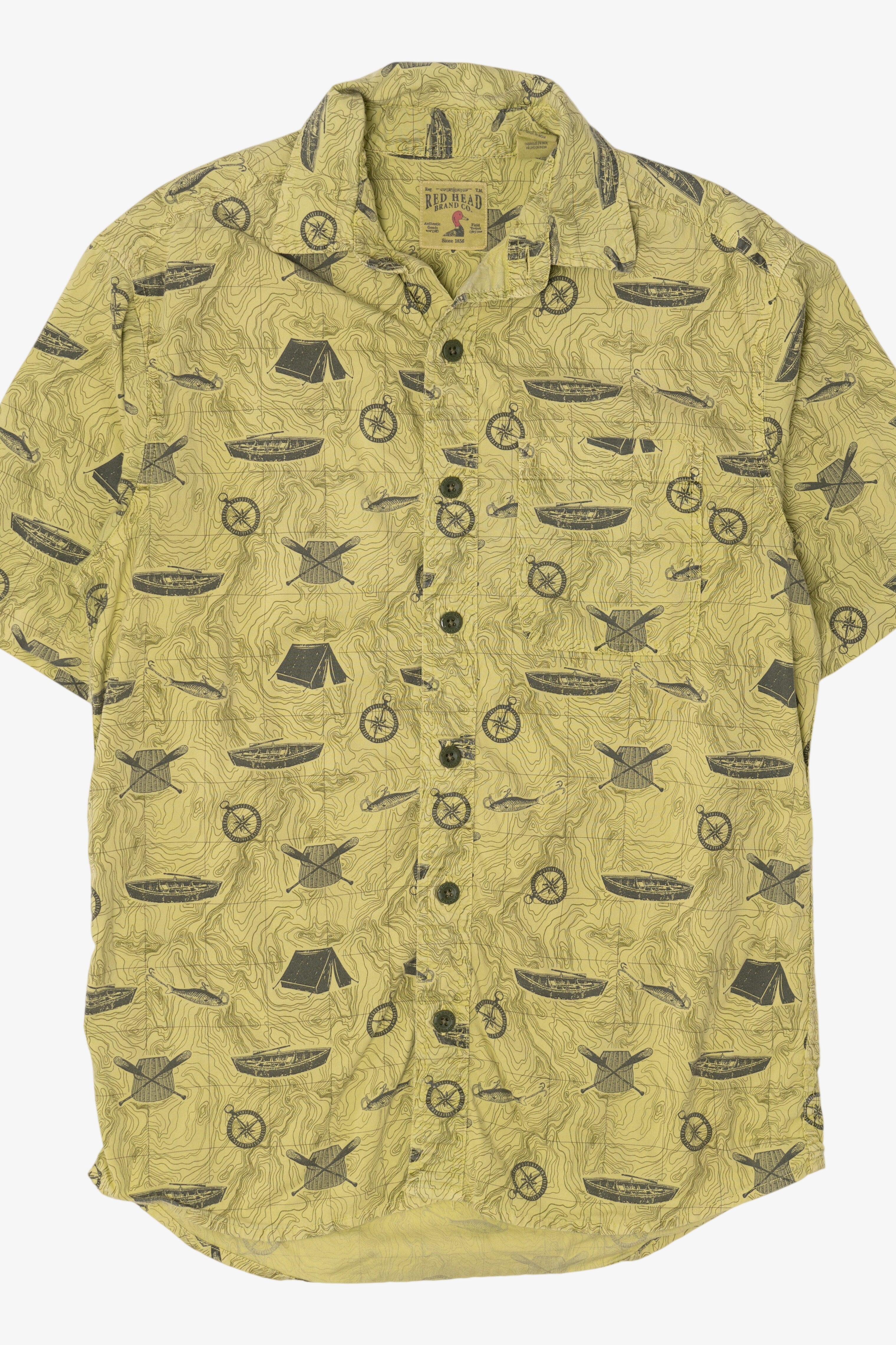 Light Green Outdoors Camping Pattern button Up Shirt (2010s)