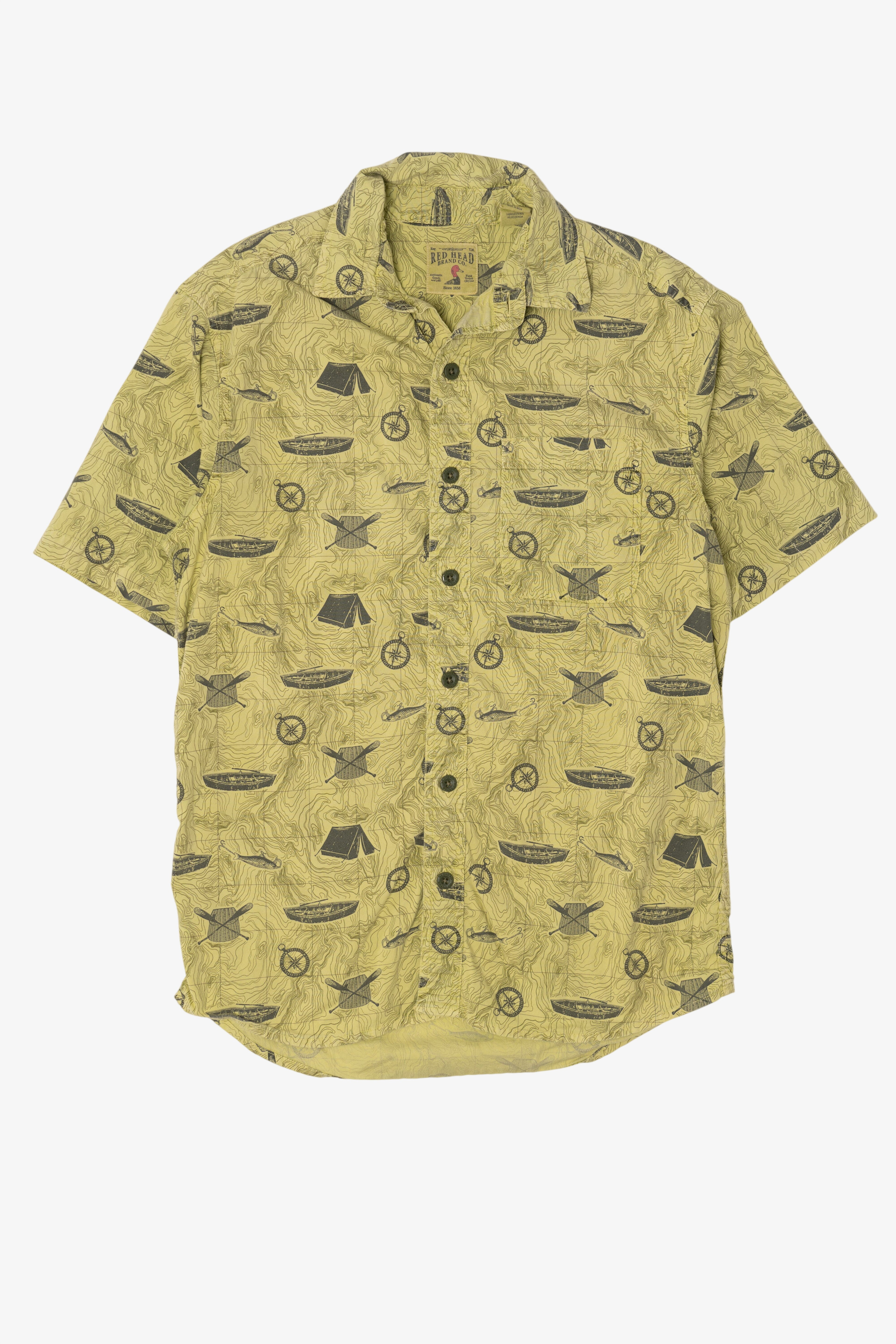 Light Green Outdoors Camping Pattern button Up Shirt (2010s)