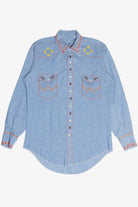 Vintage Hand Embroidered Native American Chief Bear Paw Detail Button Up Shirt