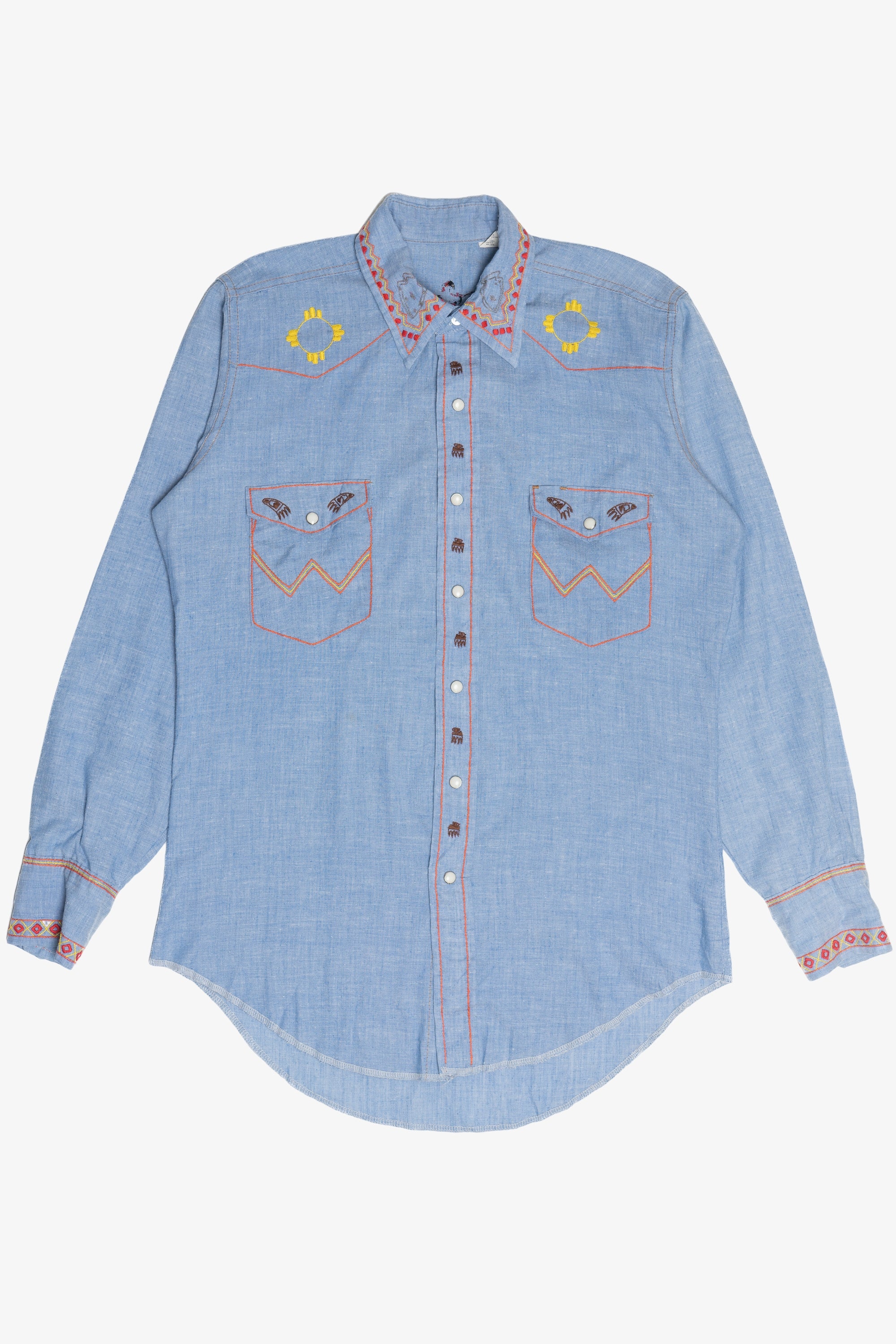 Vintage Hand Embroidered Native American Chief Bear Paw Detail Button Up Shirt