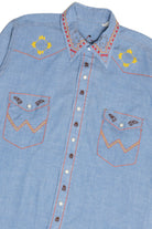 Vintage Hand Embroidered Native American Chief Bear Paw Detail Button Up Shirt