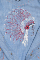 Vintage Hand Embroidered Native American Chief Bear Paw Detail Button Up Shirt