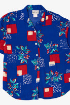 Vintage Blue Floral And Red Squares Pattern Kathie Lee Button Up Shirt (1990s)