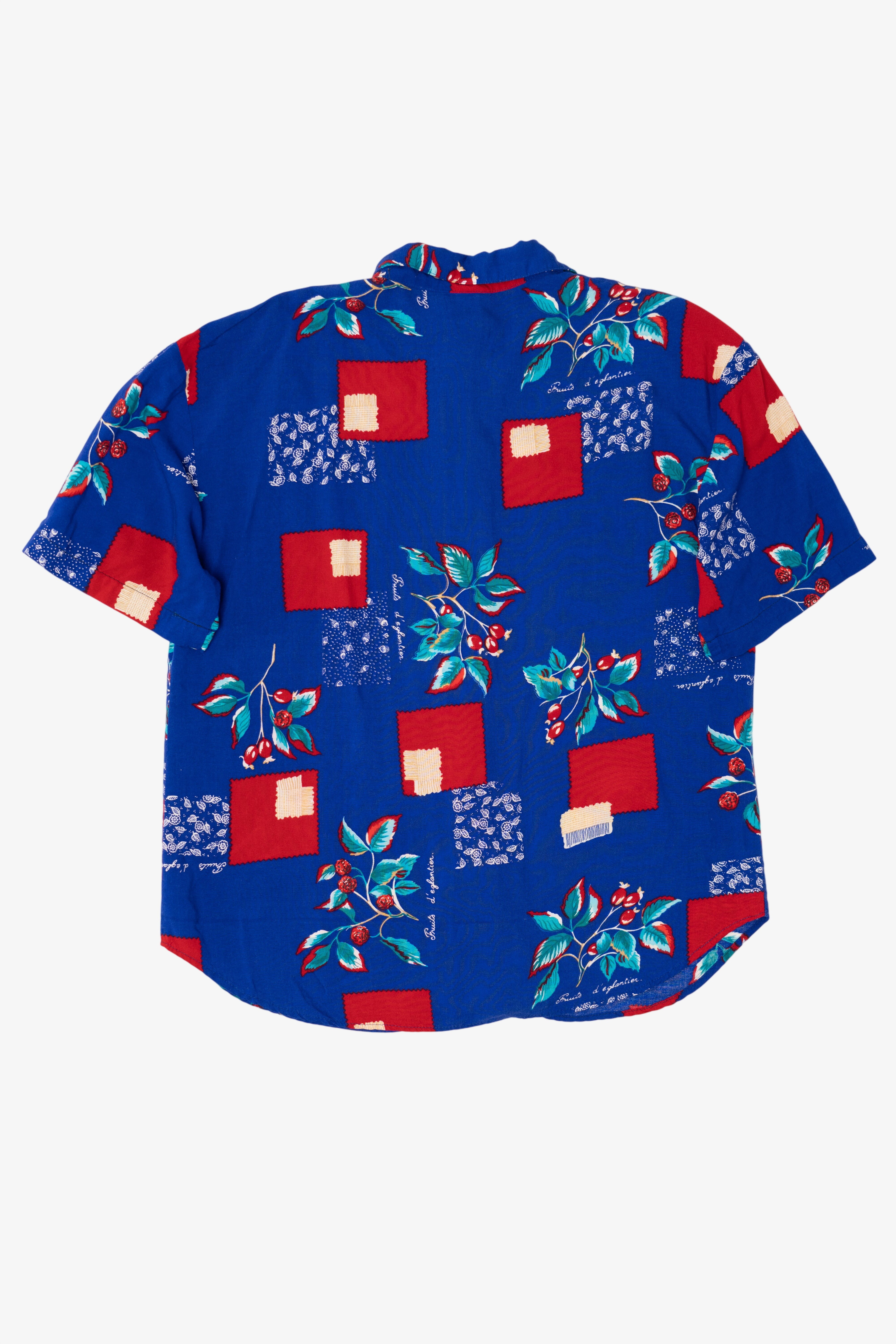 Vintage Blue Floral And Red Squares Pattern Kathie Lee Button Up Shirt (1990s)
