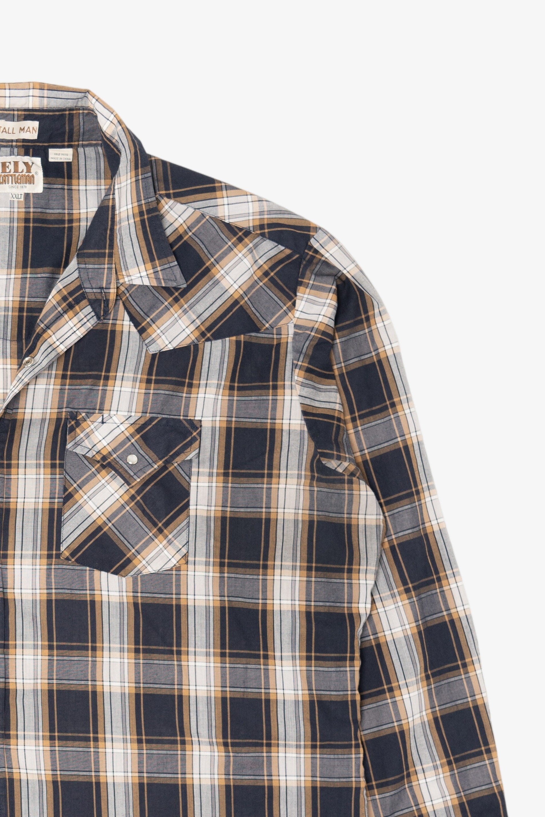 Vintage Ely Cattleman Tall Man Plaid Button Up Shirt (1990s)