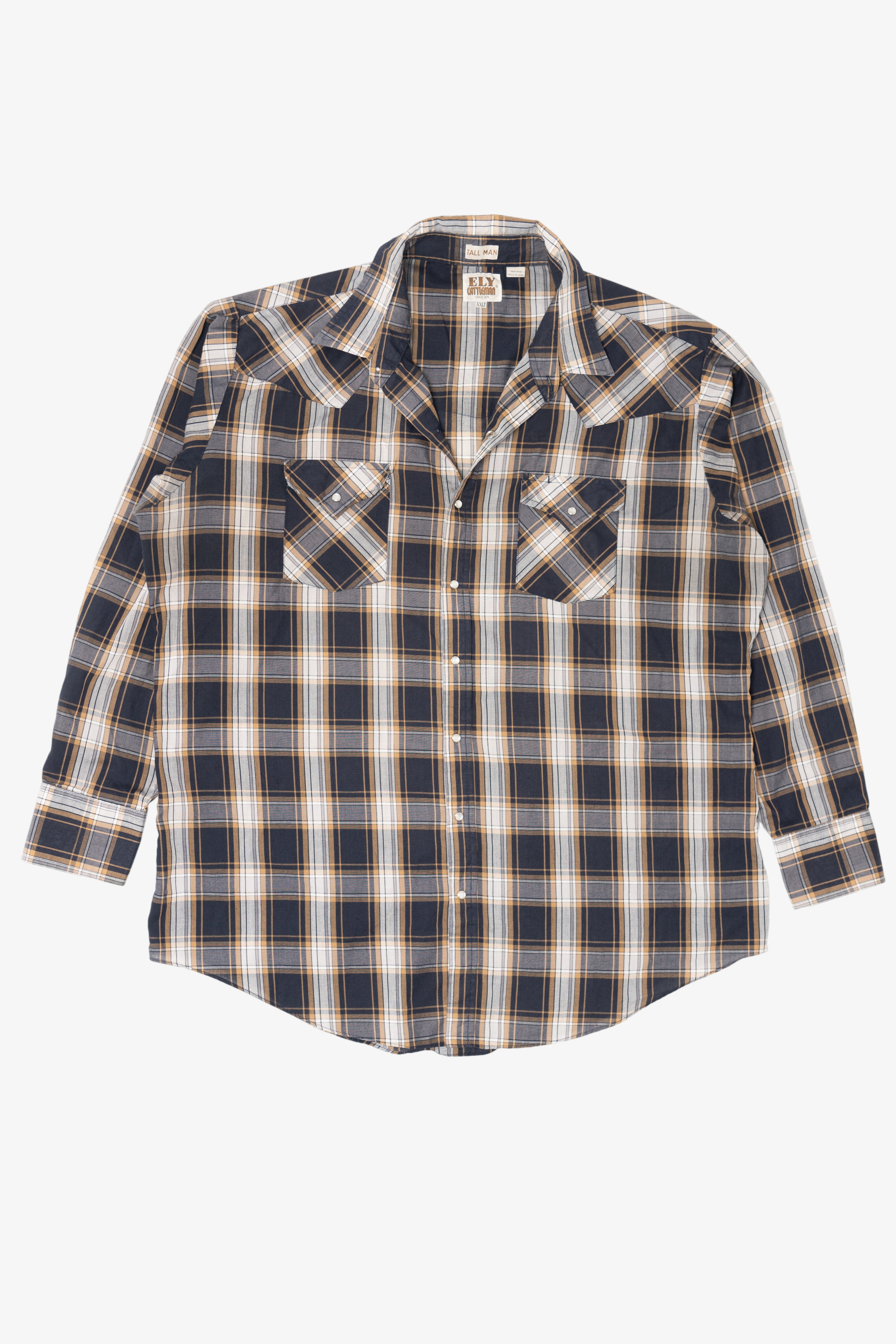 Vintage Ely Cattleman Tall Man Plaid Button Up Shirt (1990s)