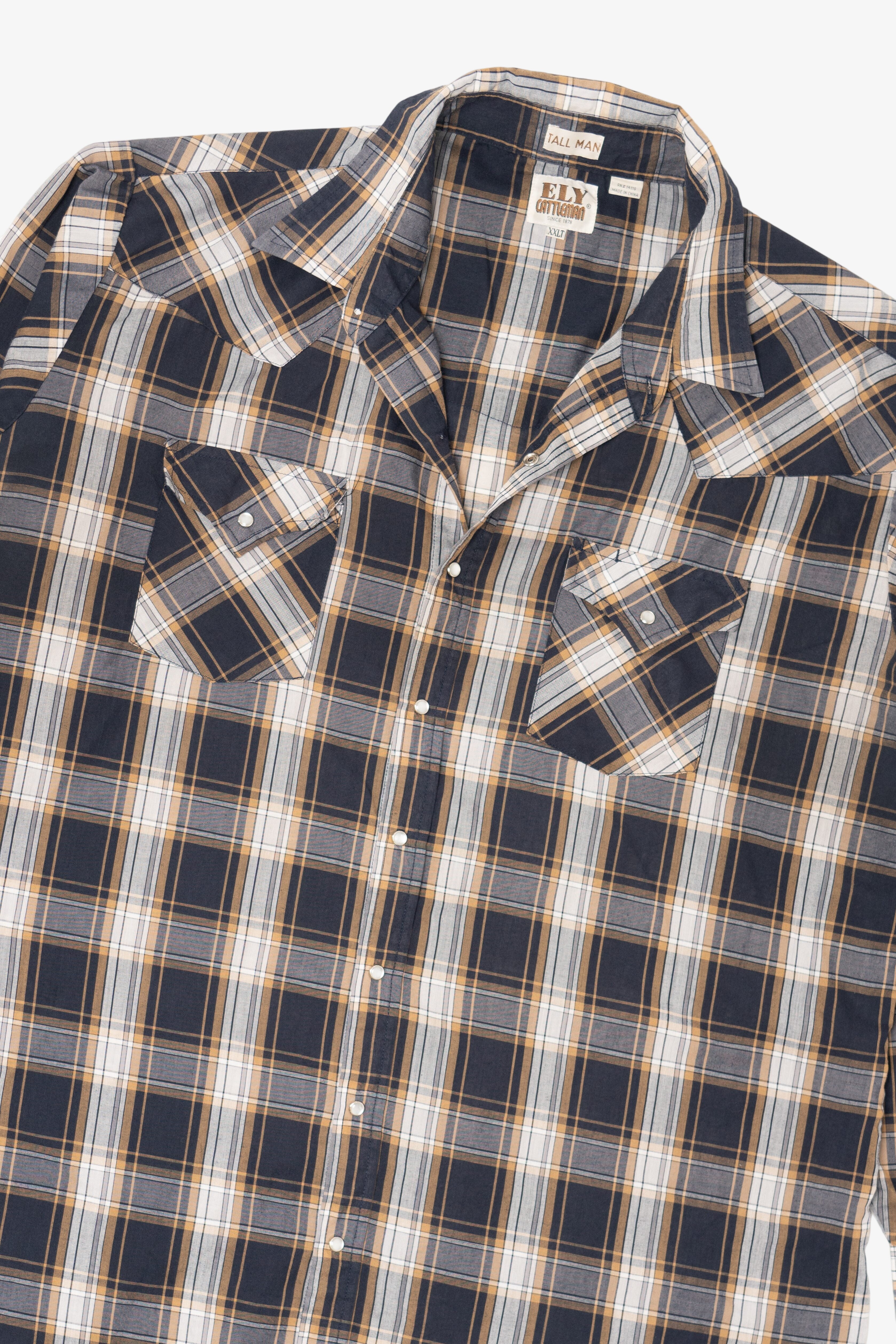 Vintage Ely Cattleman Tall Man Plaid Button Up Shirt (1990s)