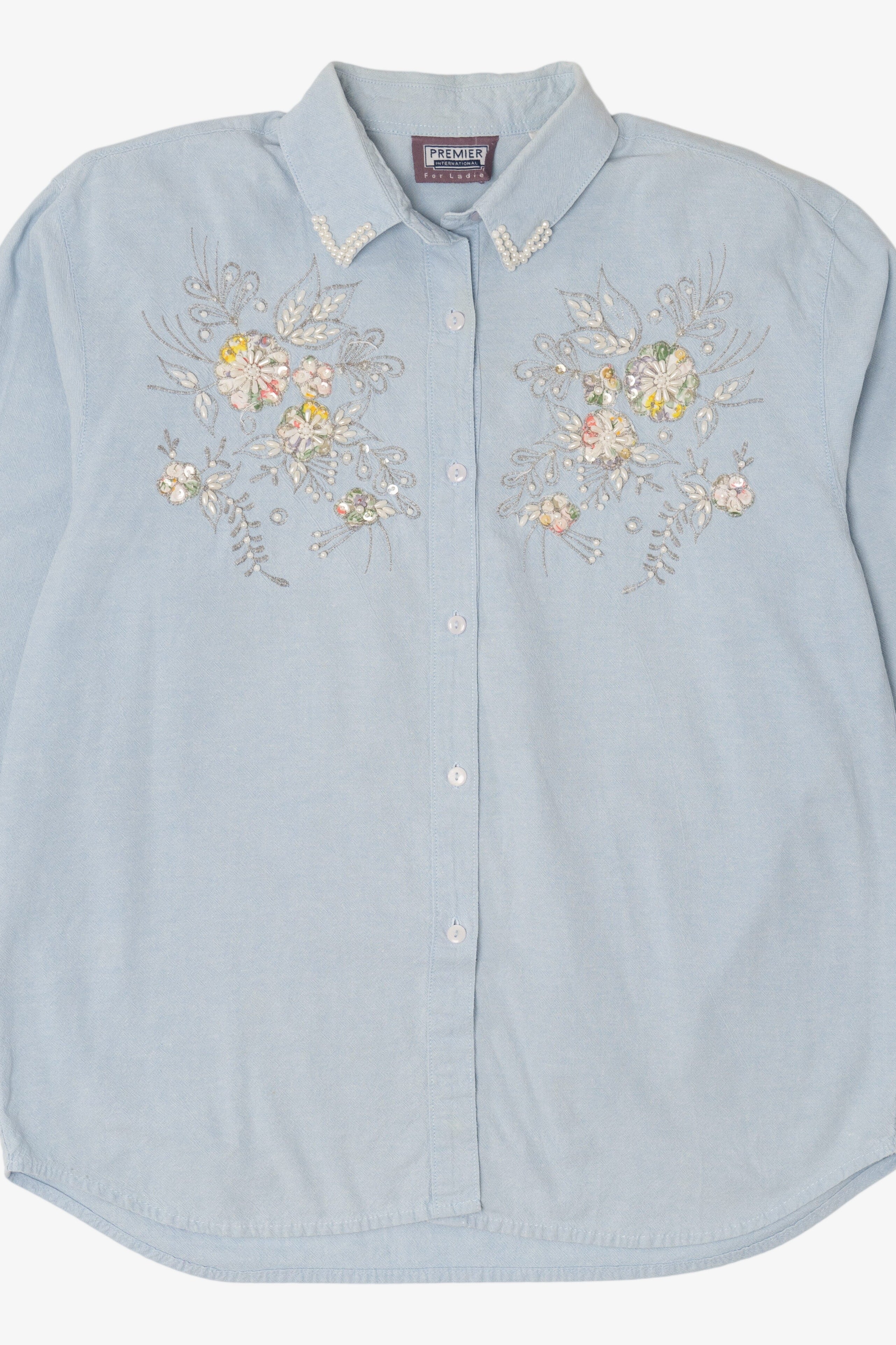 Vintage Light Blue Embroidered Button Up Shirt (1990s)