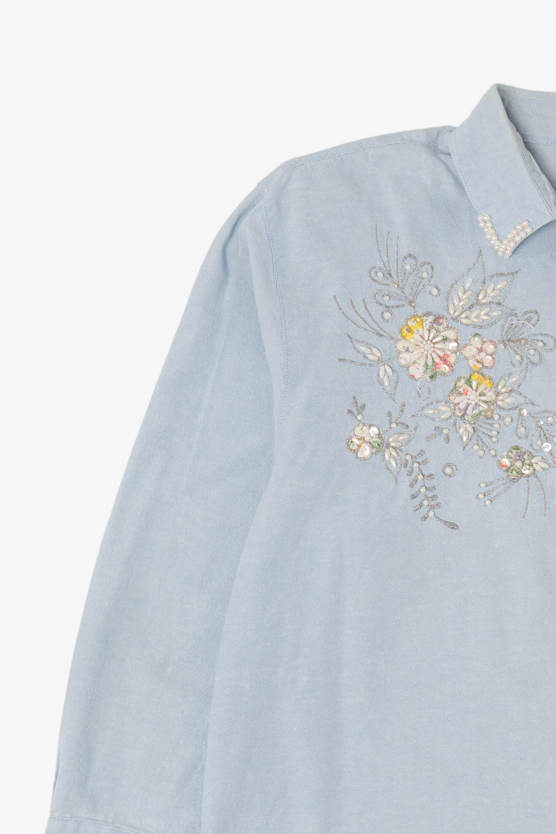 Vintage Light Blue Embroidered Button Up Shirt (1990s)