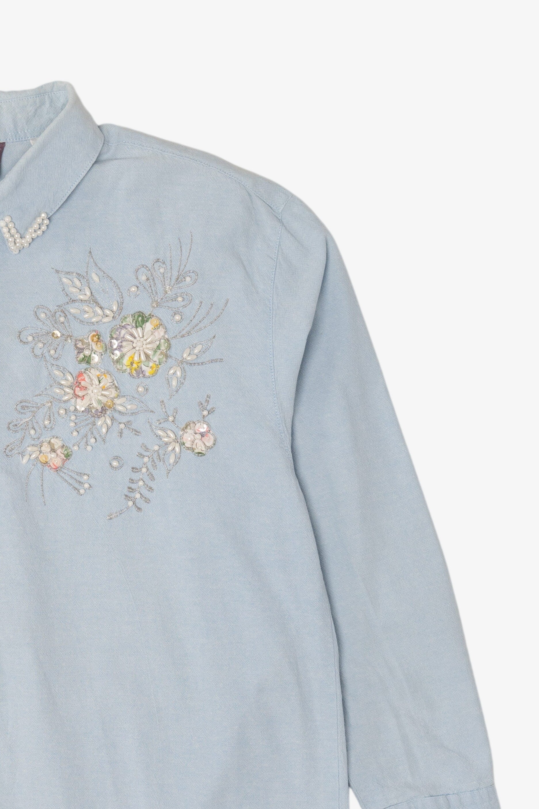 Vintage Light Blue Embroidered Button Up Shirt (1990s)