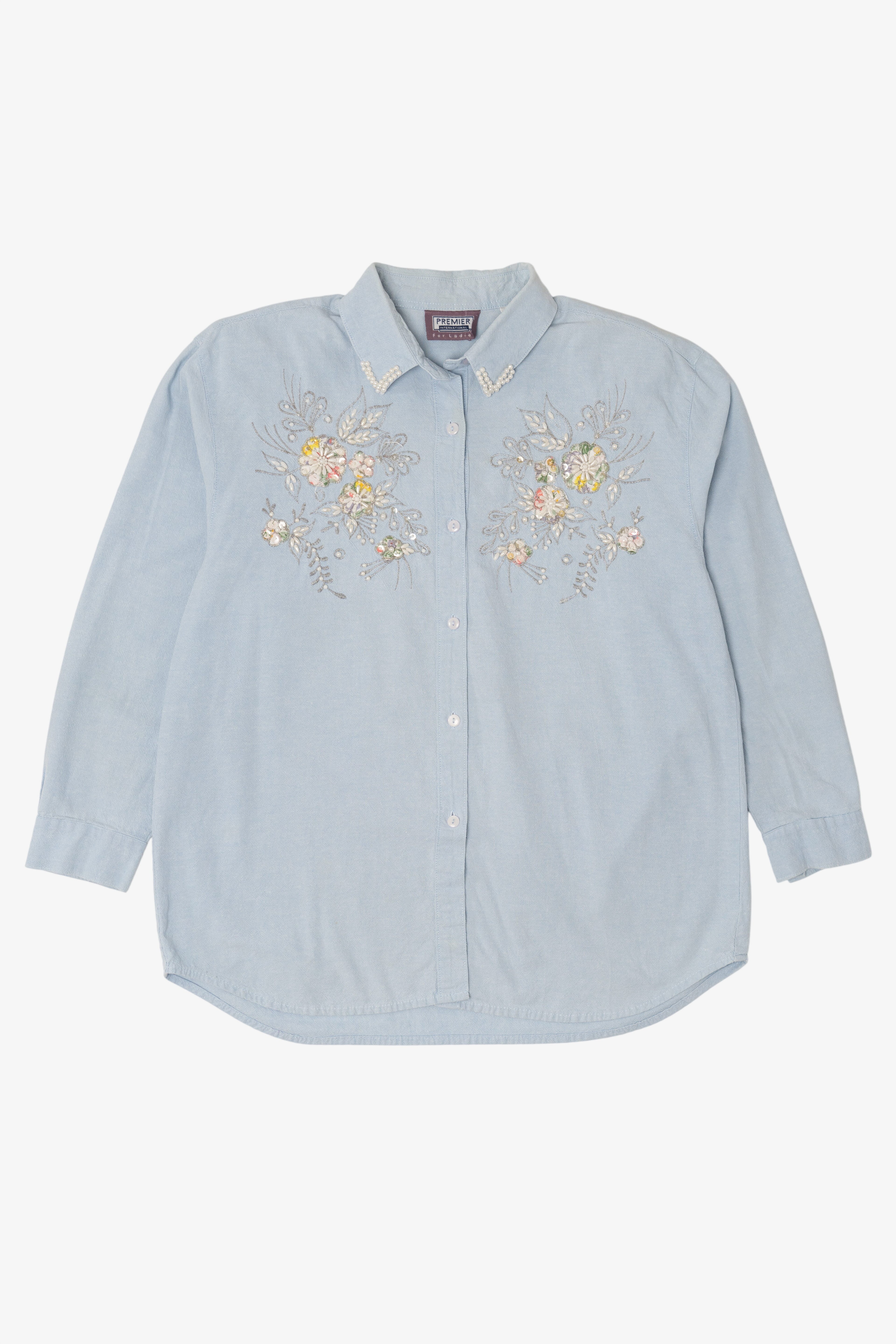 Vintage Light Blue Embroidered Button Up Shirt (1990s)