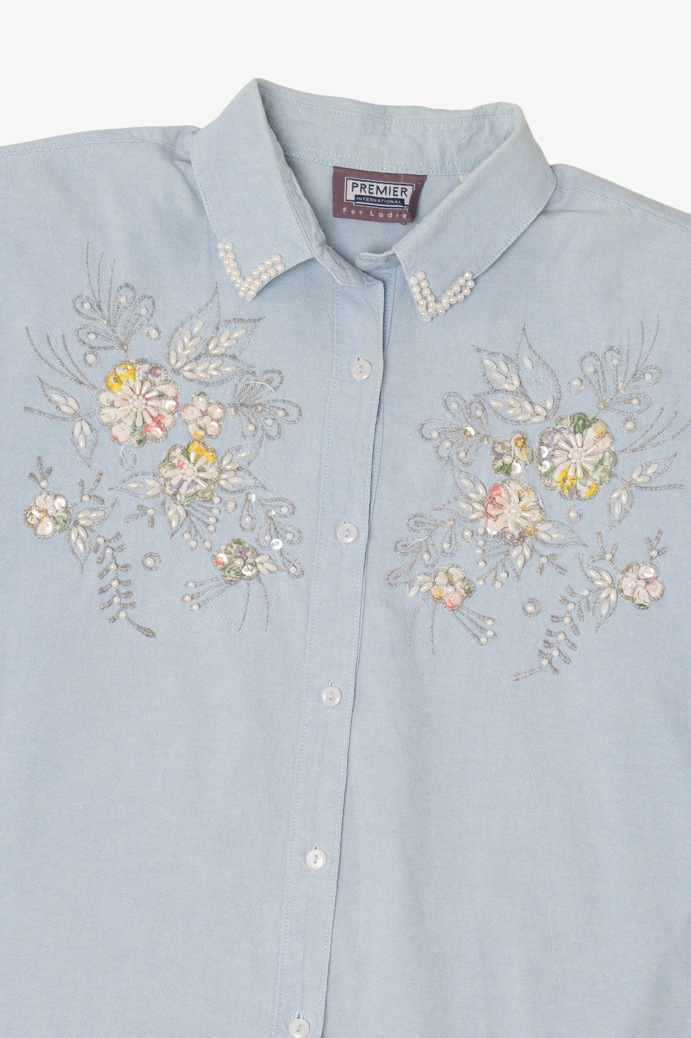 Vintage Light Blue Embroidered Button Up Shirt (1990s)
