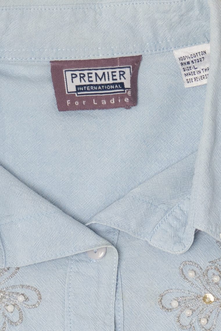 Vintage Light Blue Embroidered Button Up Shirt (1990s)
