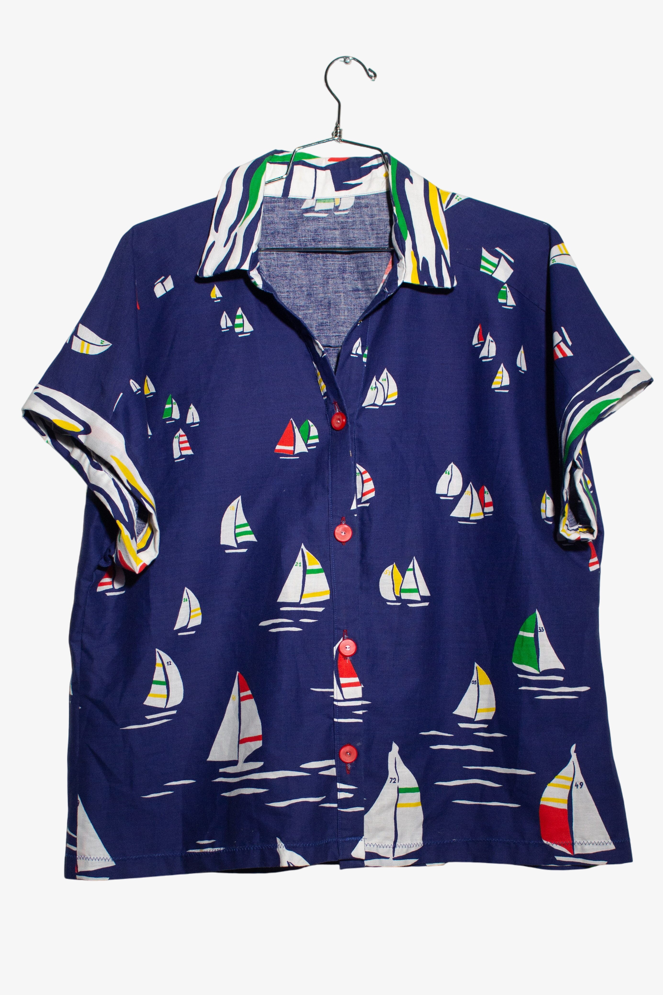 Vintage Oversized Sailboats Button Up Shirt (1980s)