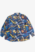 Vintage Equestrian Medallion Print Silk Button Up Shirt (1990s)