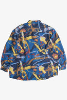 Vintage Equestrian Medallion Print Silk Button Up Shirt (1990s)