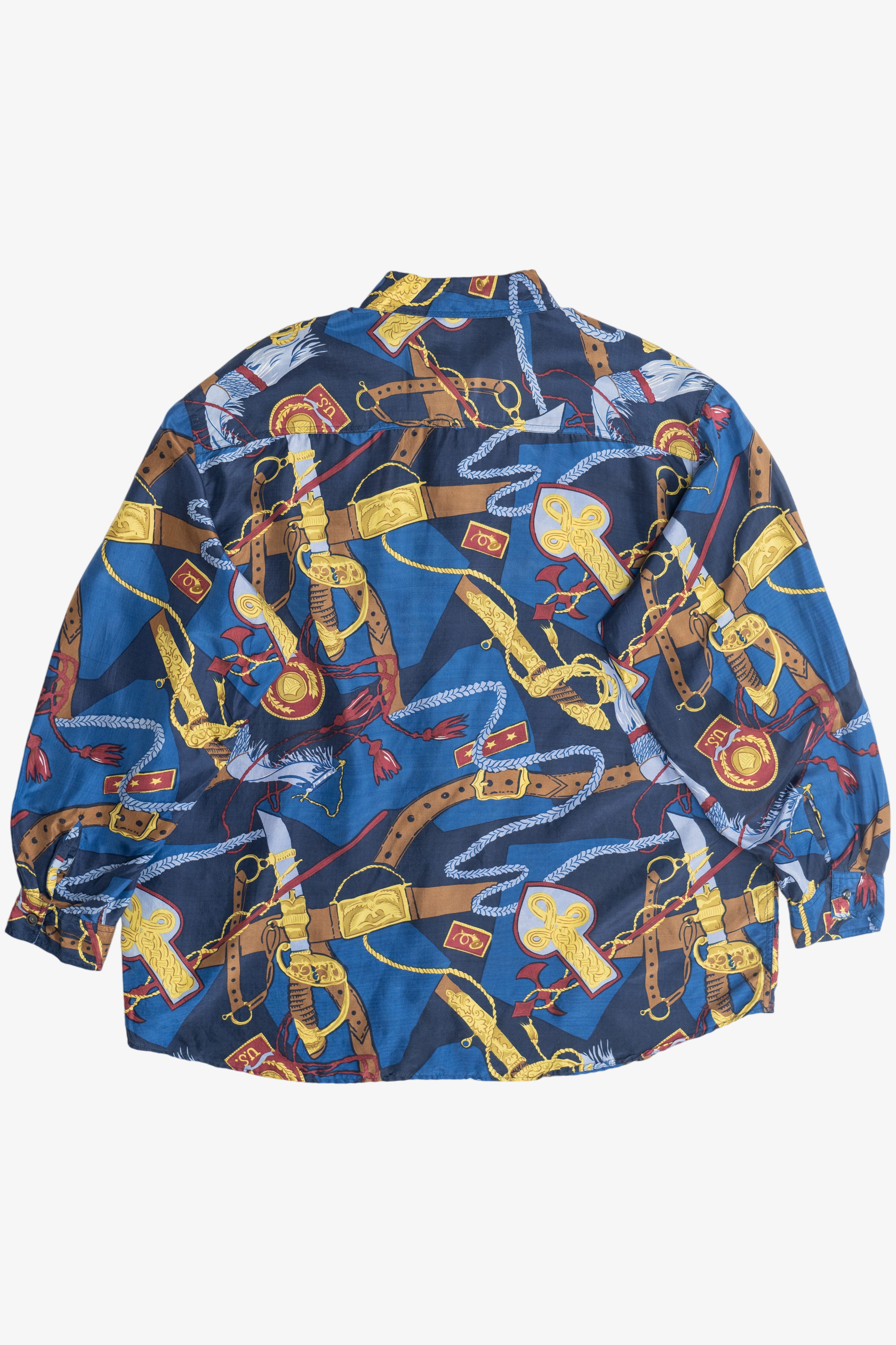 Vintage Equestrian Medallion Print Silk Button Up Shirt (1990s)