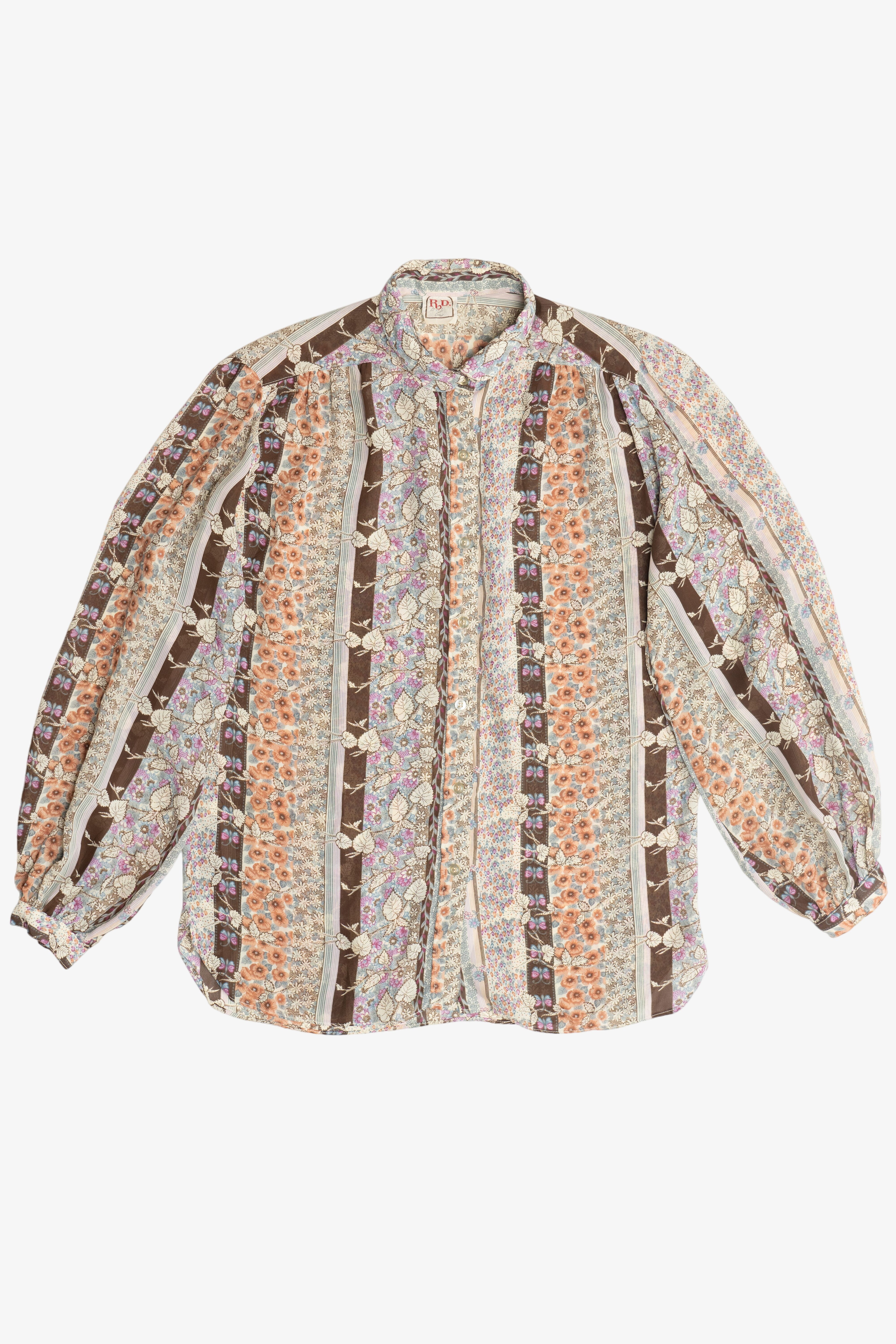 Vintage Floral Stripe Semi-Sheer Button Up Shirt (2000s)