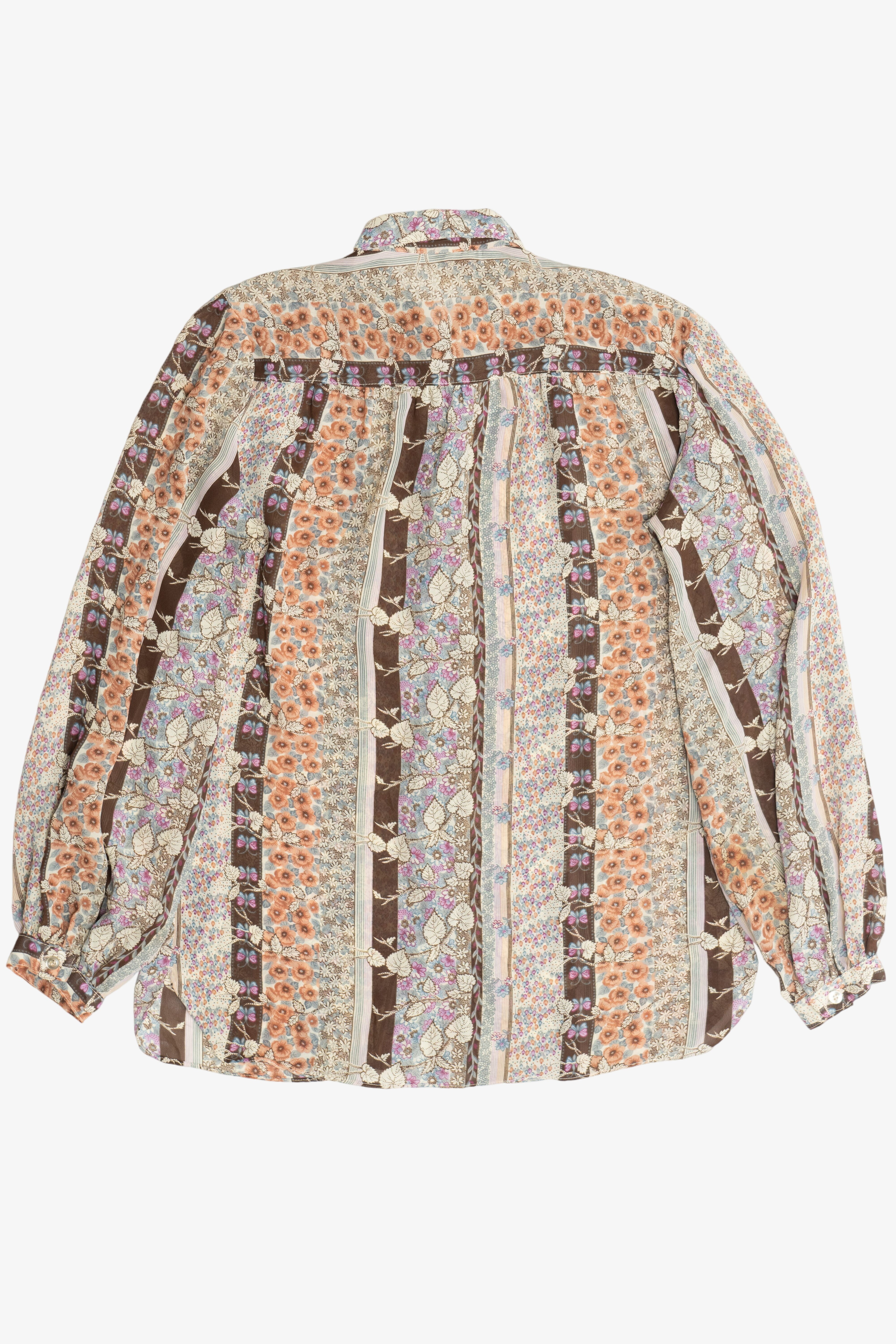 Vintage Floral Stripe Semi-Sheer Button Up Shirt (2000s)