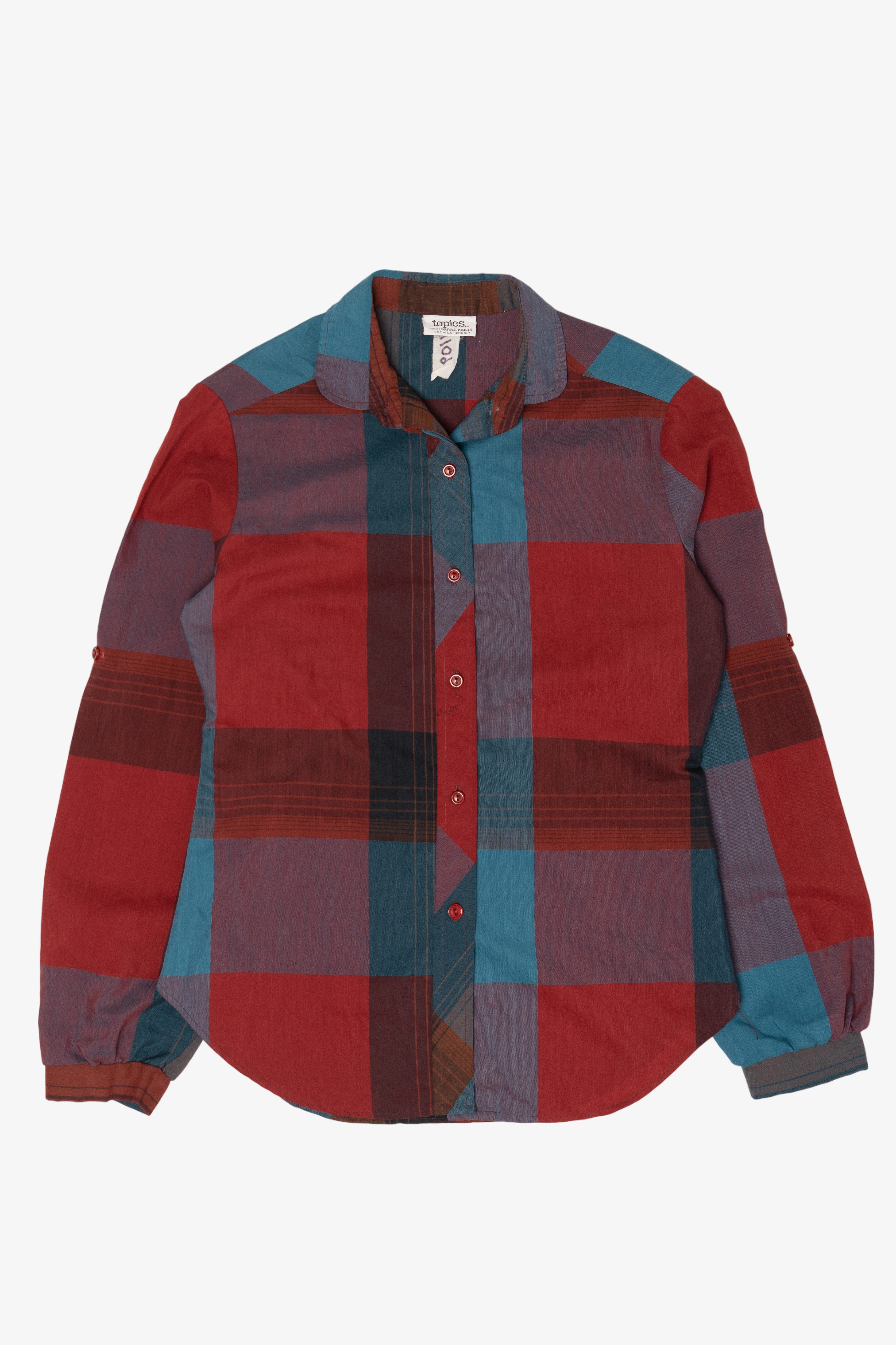 Vintage Red/Blue Topics Plaid Button Up Shirt (1990s)