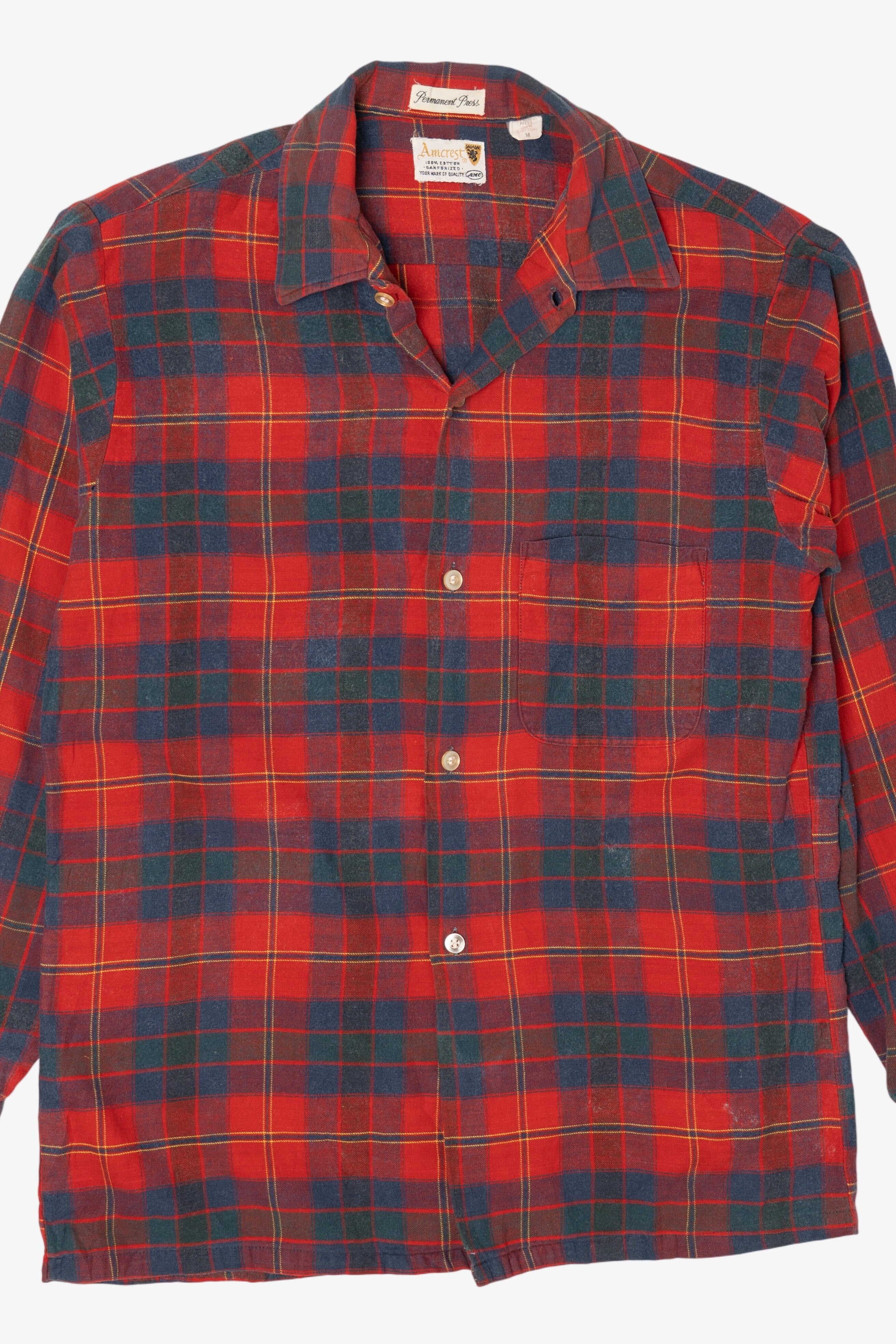 Vintage Red Plaid Amcrest Permanent Press Flannel Button Up Shirt (1960s)