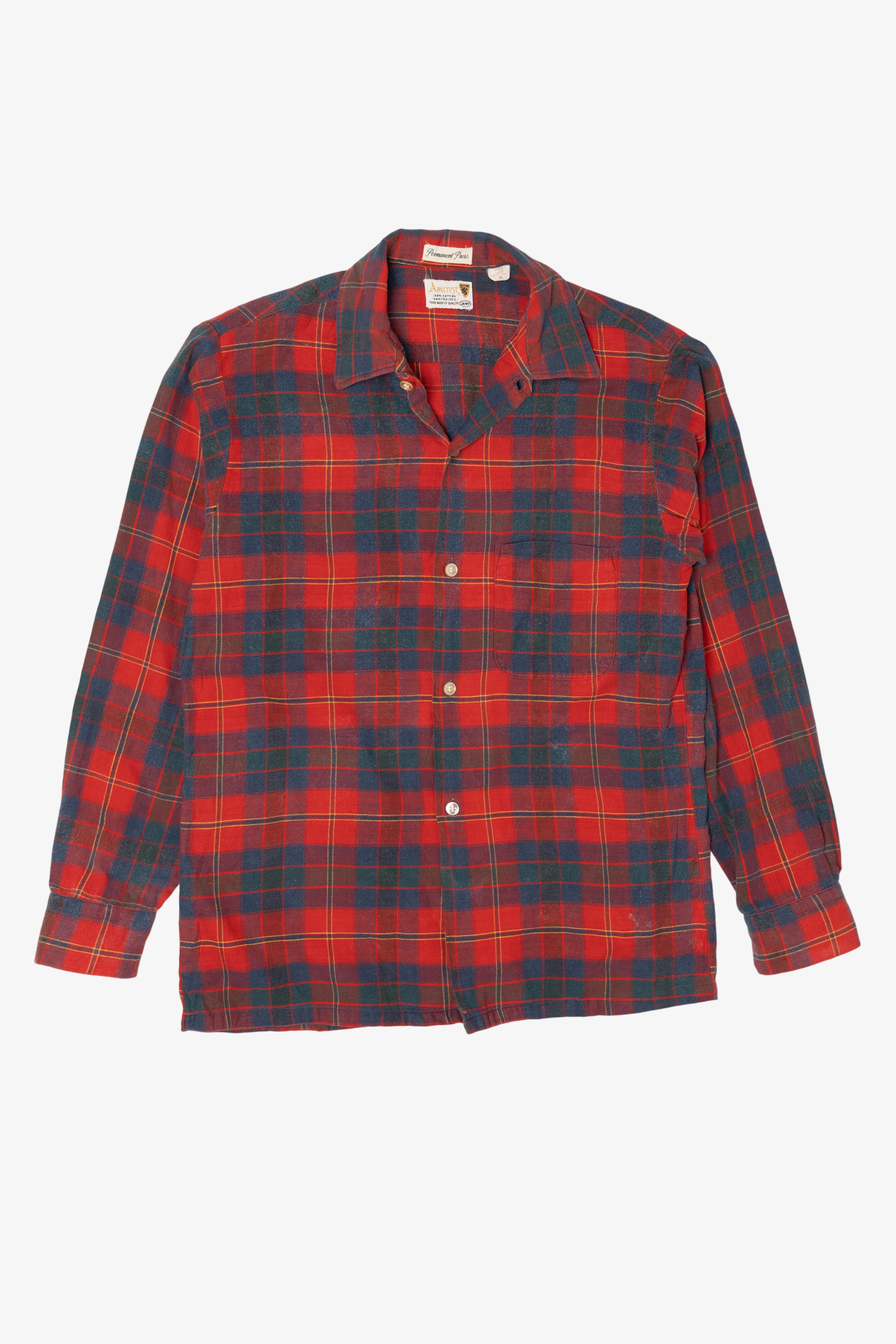 Vintage Red Plaid Amcrest Permanent Press Flannel Button Up Shirt (1960s)
