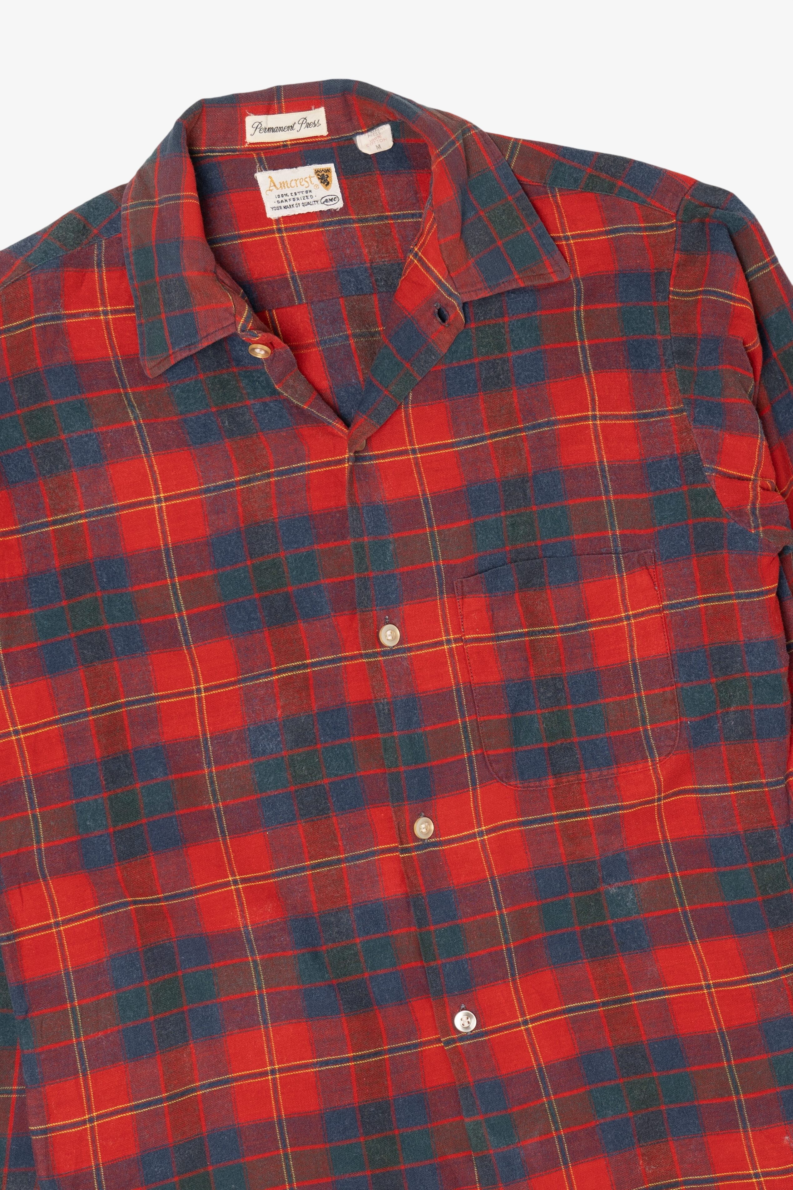 Vintage Red Plaid Amcrest Permanent Press Flannel Button Up Shirt (1960s)