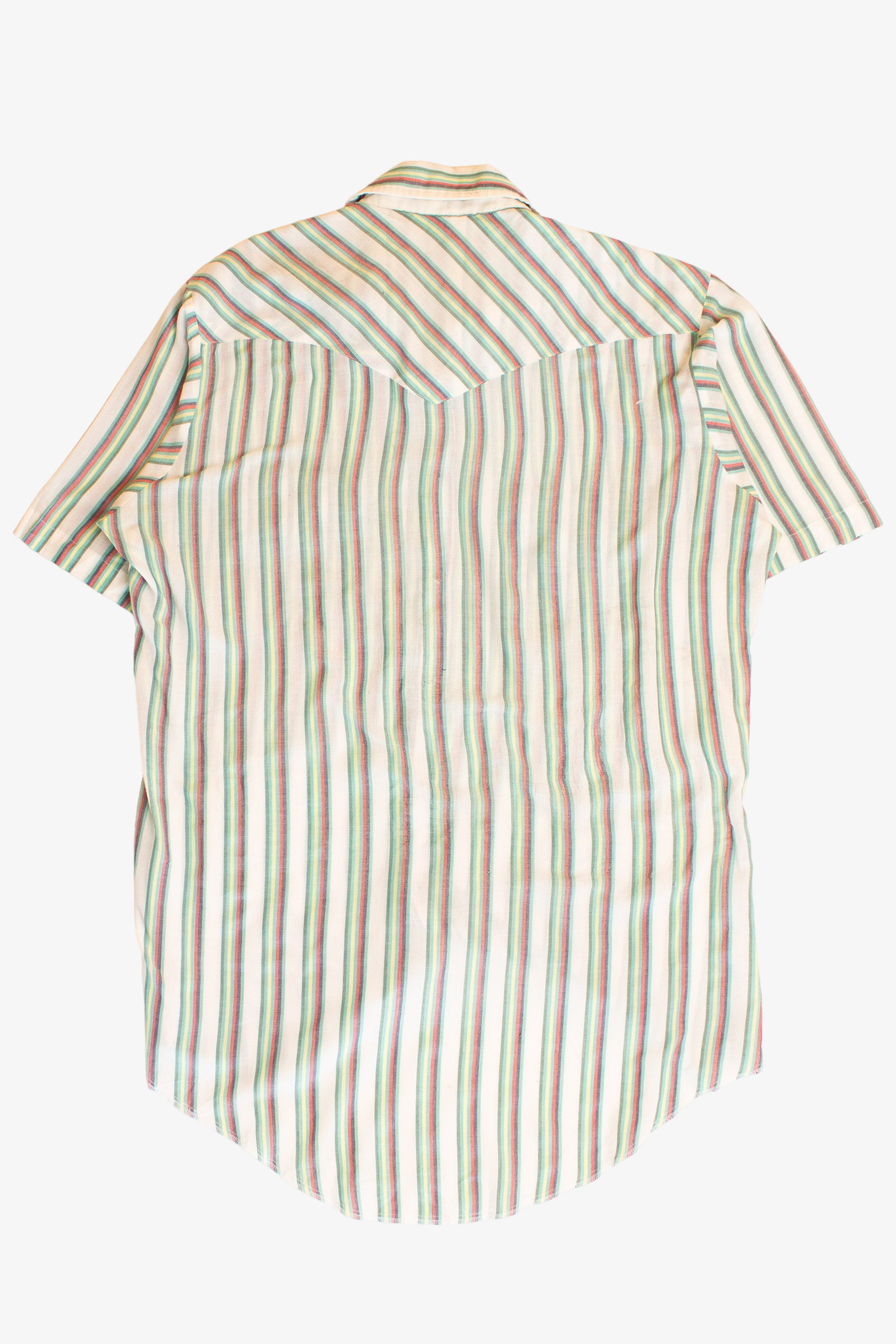 Vintage Distressed Striped Pearl Snap Button Up Shirt (1980s)