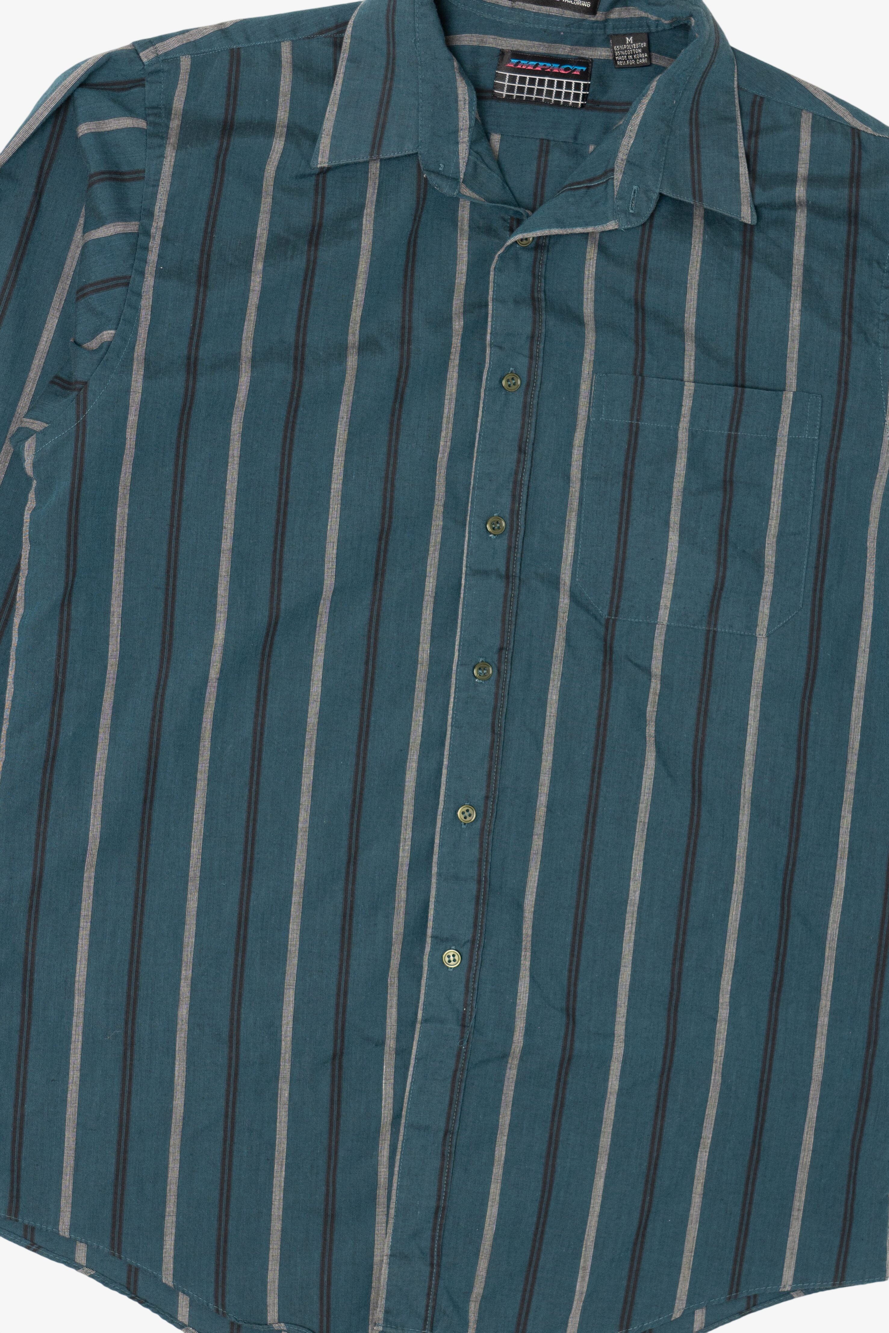 Vintage Striped Teal Impact Single Needle Tailored Button Up Shirt (1990s)