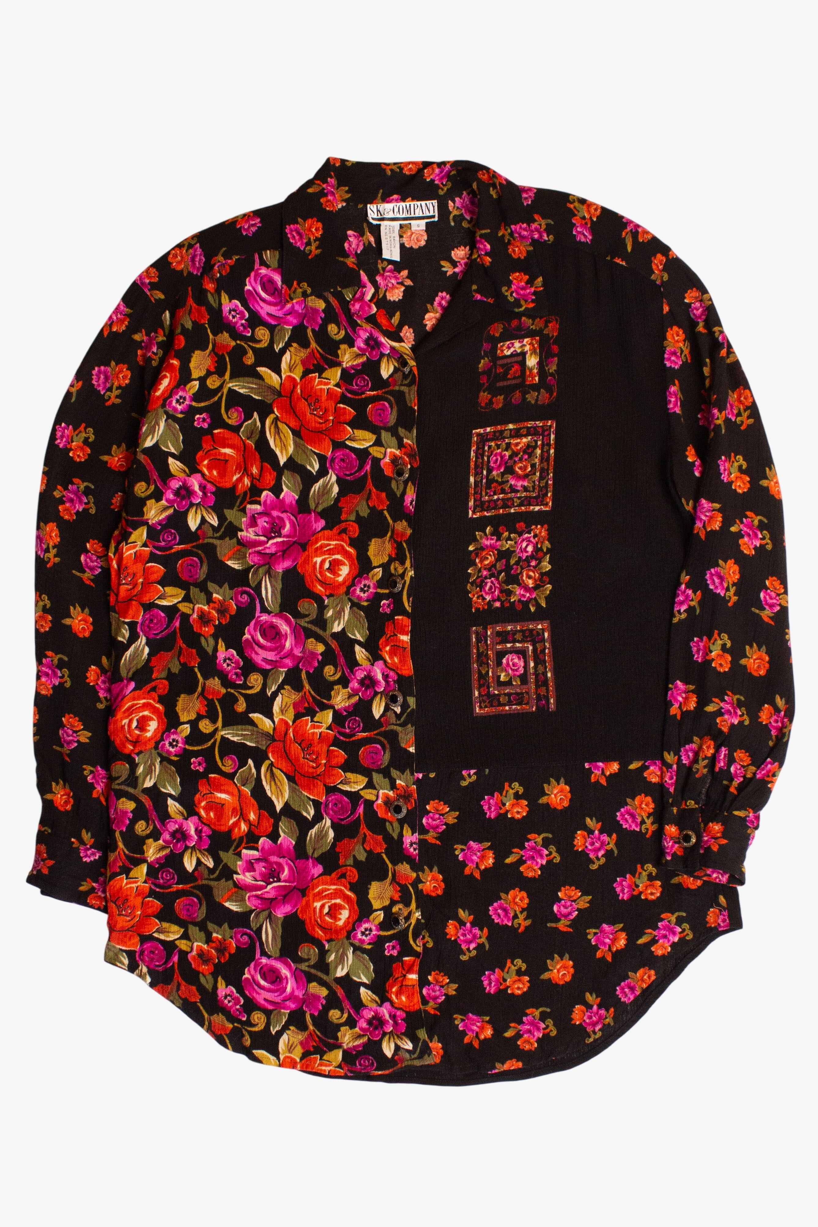 Vintage Floral Squares Button Up Shirt (1990s)