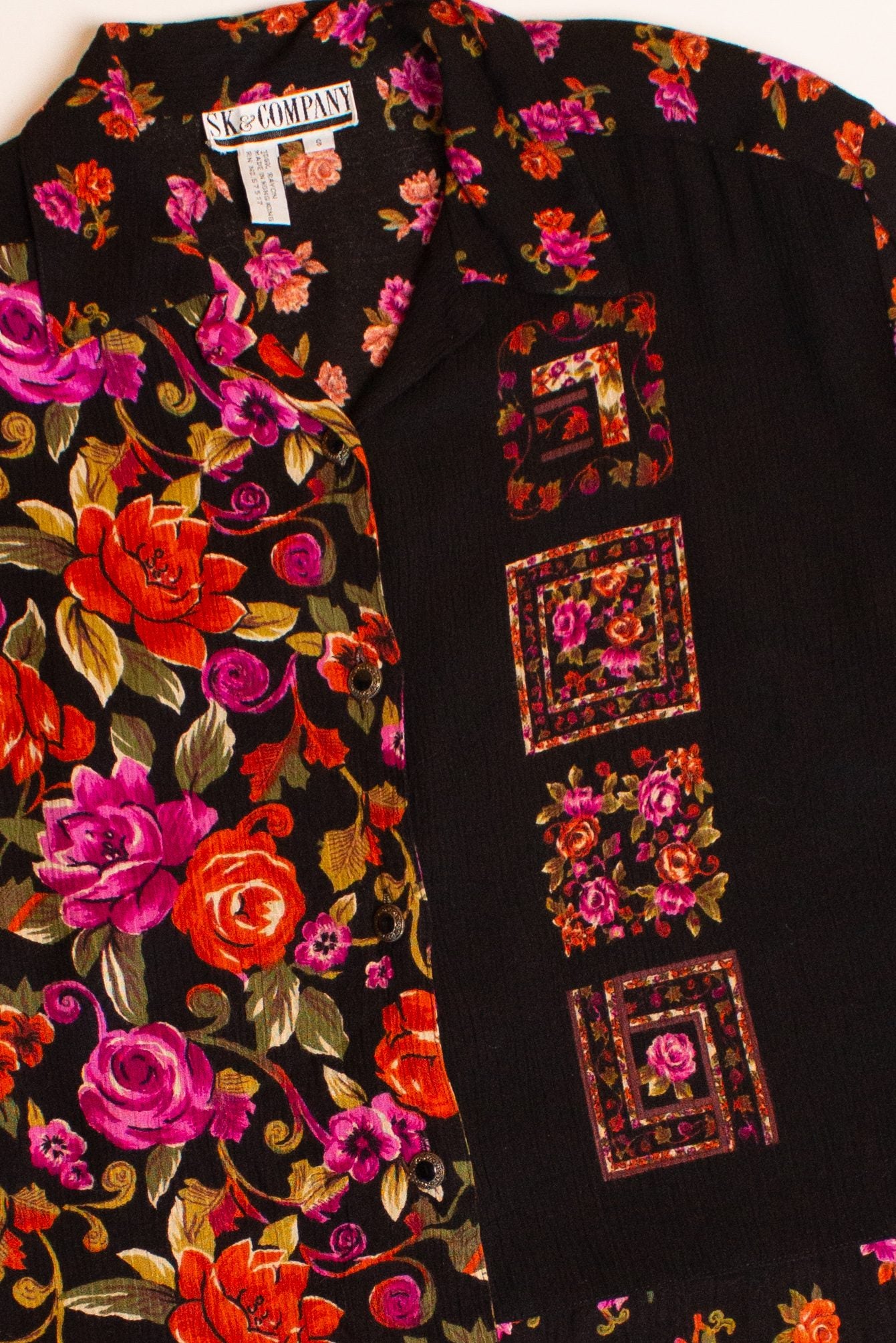 Vintage Floral Squares Button Up Shirt (1990s)