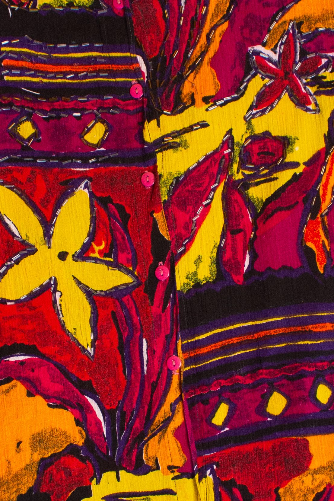 Vintage Beaded Watercolor Floral Button Up Shirt (1990s)