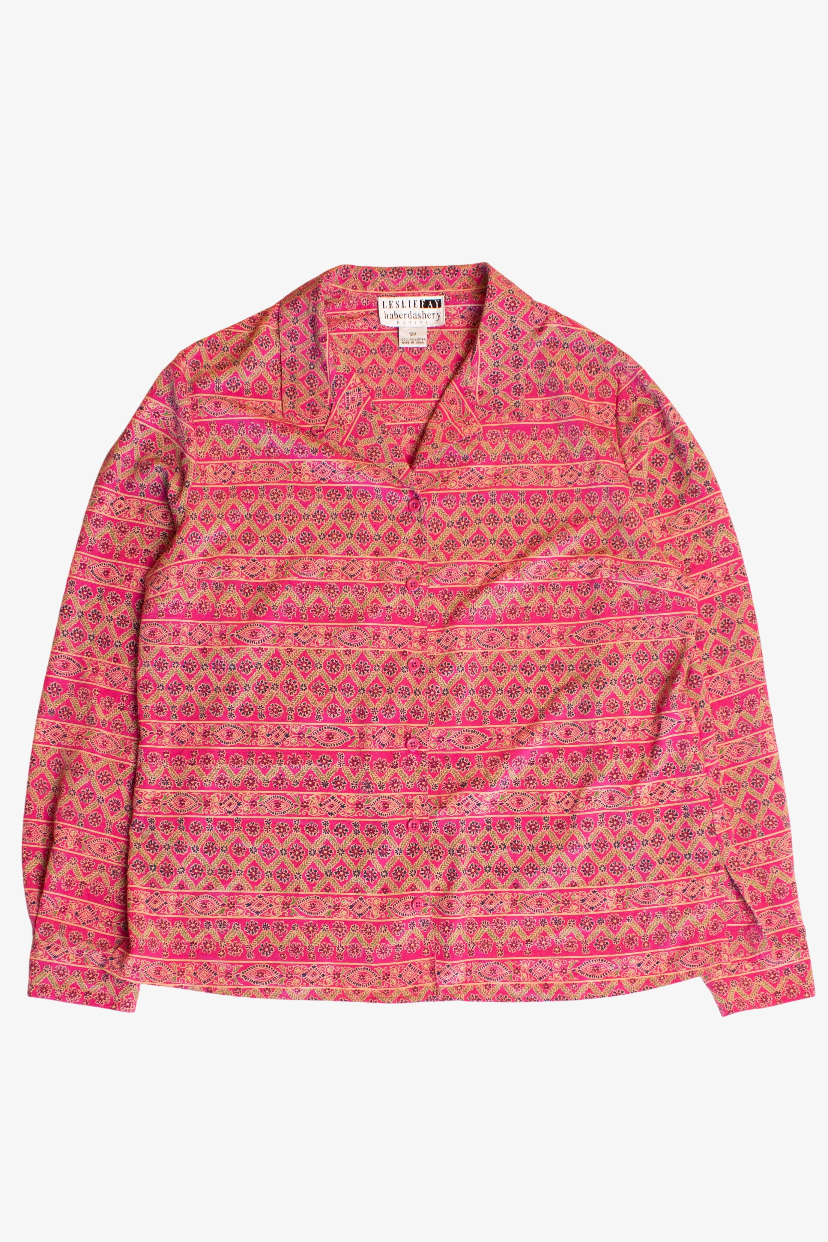 Vintage Pink Floral Stripe Button Up Shirt (1990s)