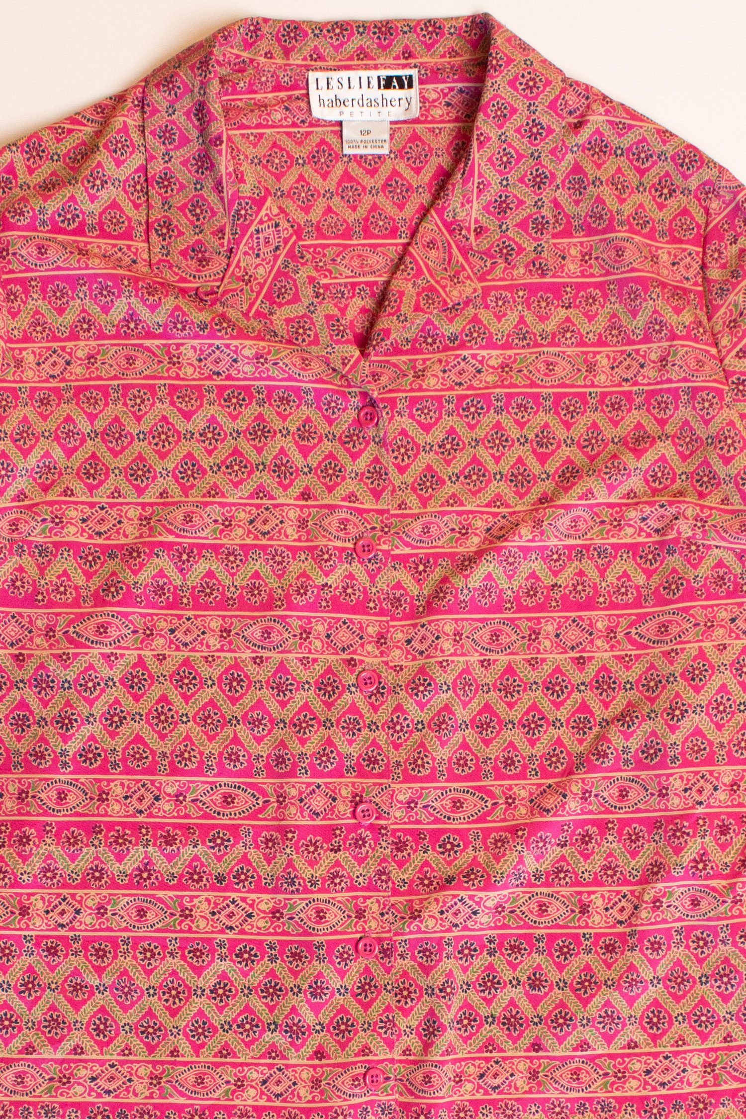 Vintage Pink Floral Stripe Button Up Shirt (1990s)
