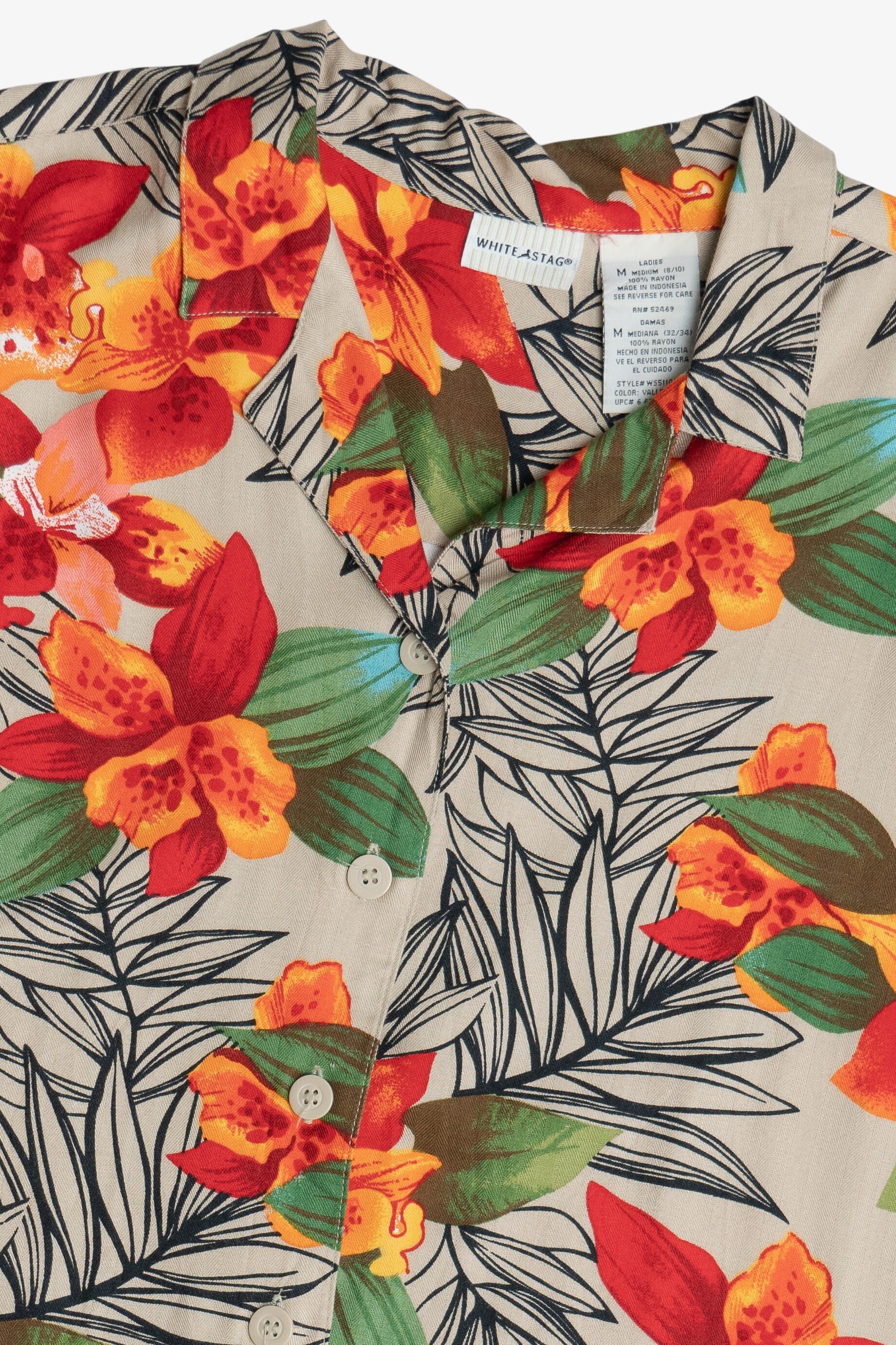 Vintage White Stag Hibiscus Hawaiian Button Up (1990s)