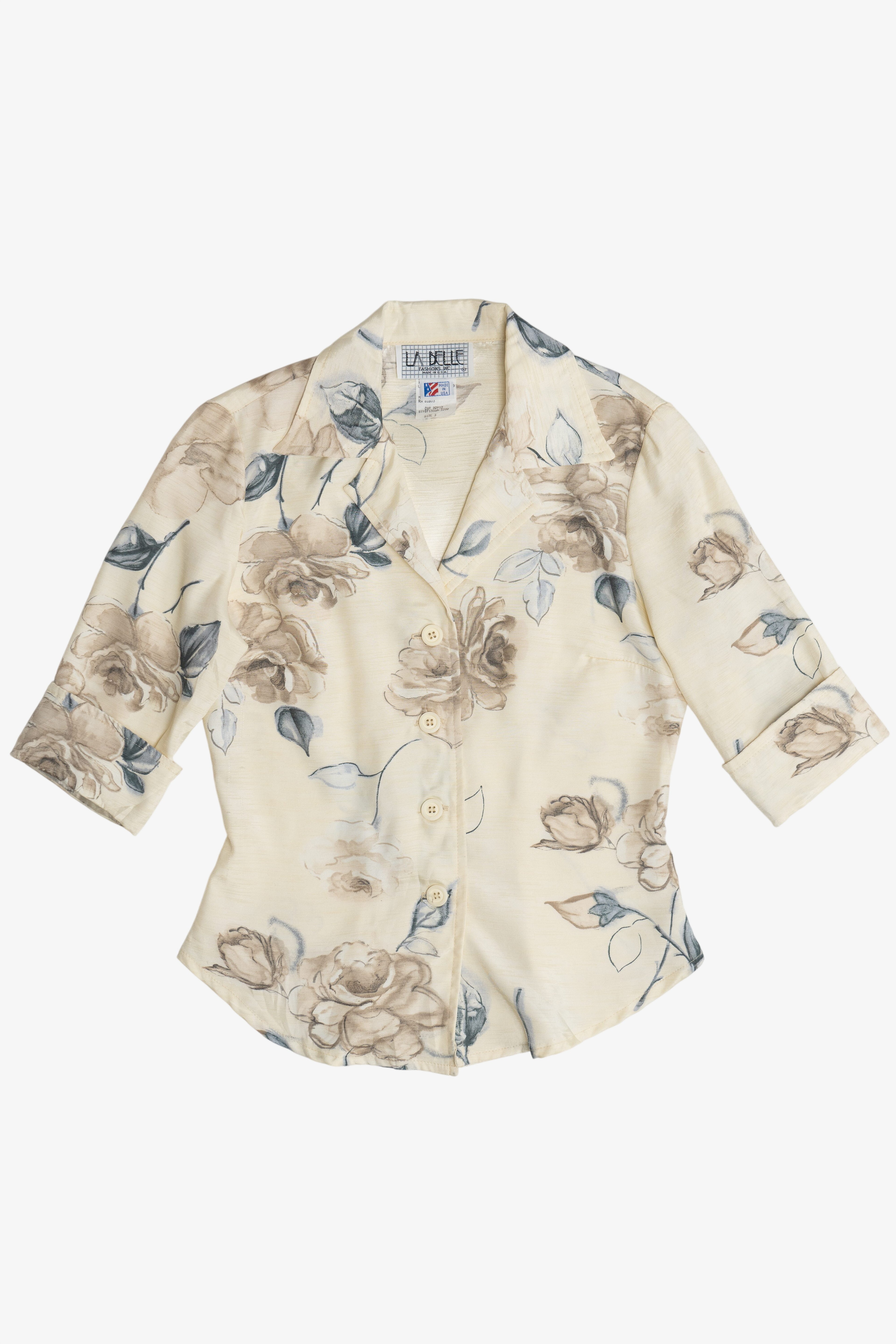 Vintage La Belle 3/4 Sleeve Silky Button Up Shirt (1990s)