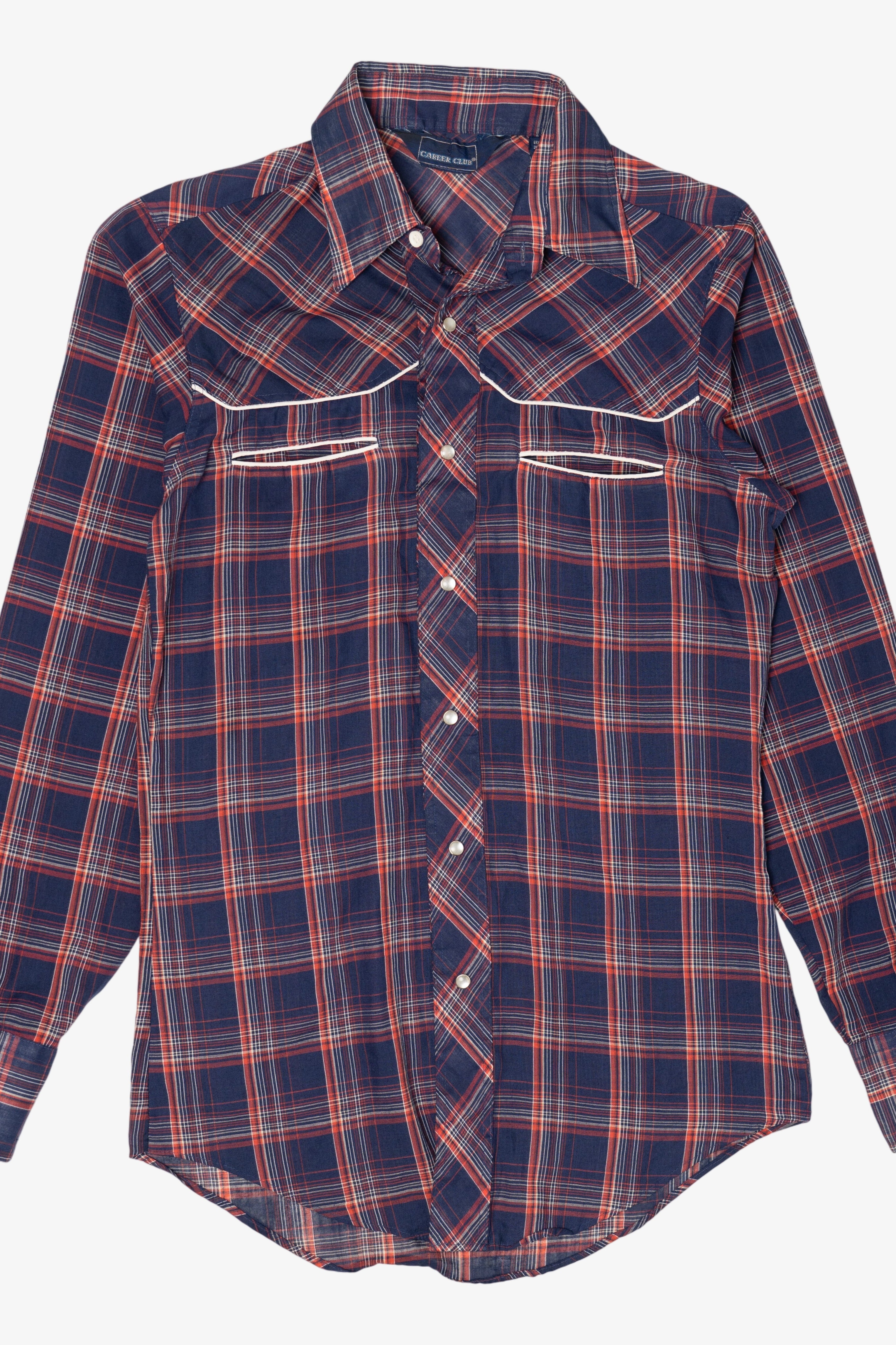 Vintage Navy Blue Plaid Career Club Button Up Shirt (1980s)