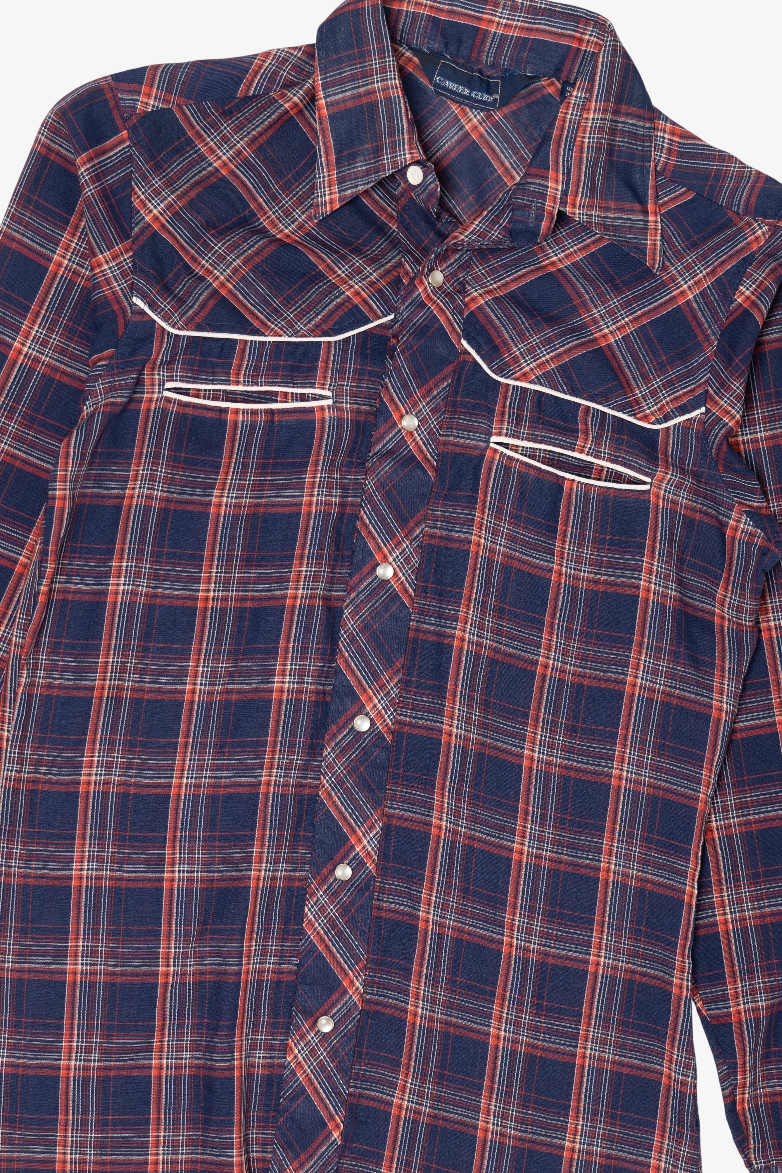 Vintage Navy Blue Plaid Career Club Button Up Shirt (1980s)